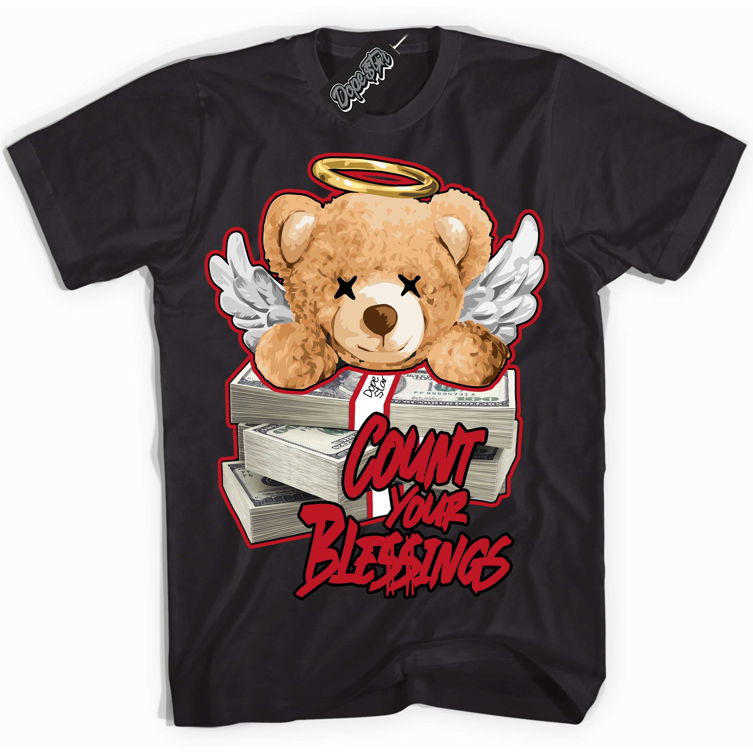 Cool Black Shirt with “ Count Your Blessings ” design that perfectly matches Black Dragon Red Dunk.