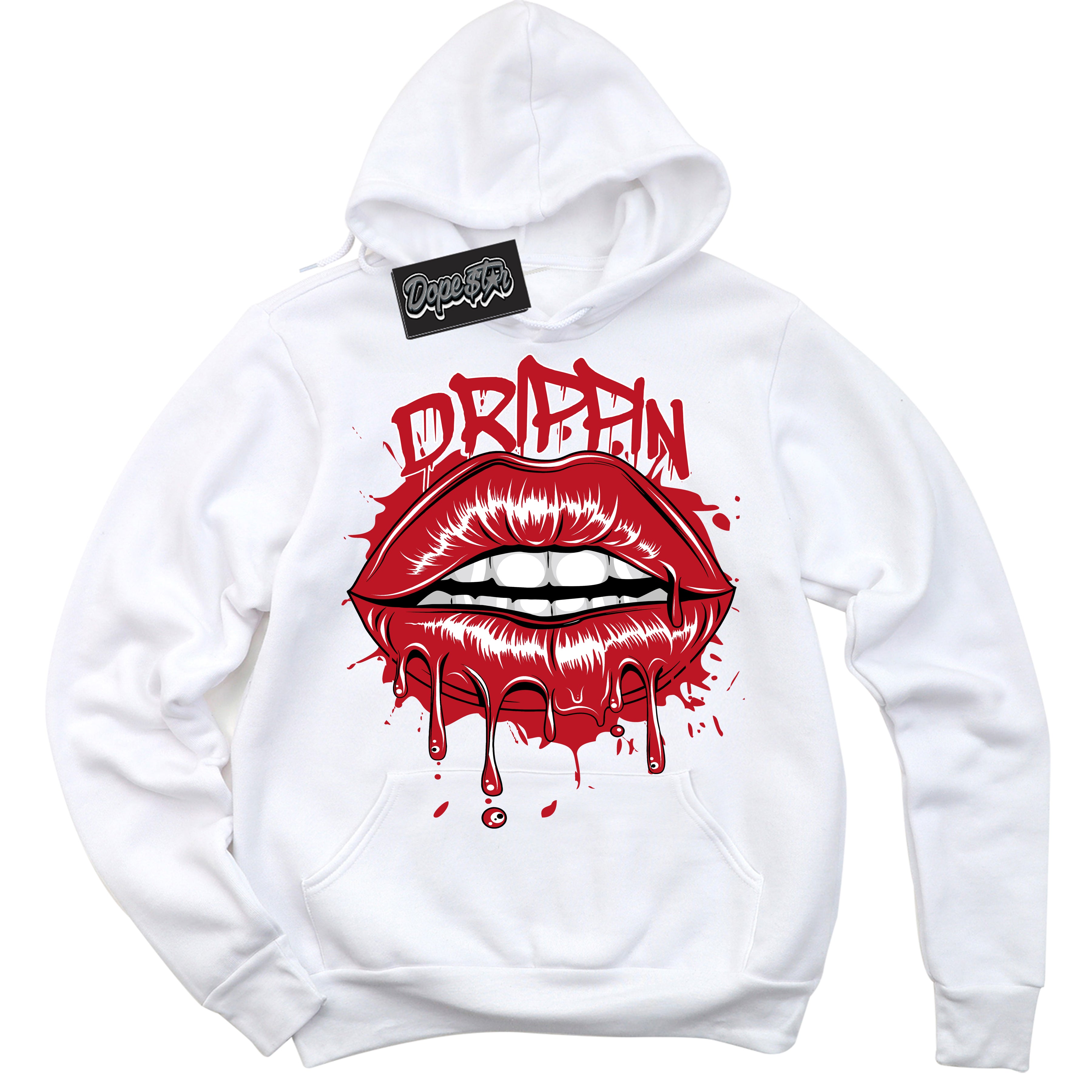 Cool White Hoodie with “ Drippin ” design that Perfectly Matches Black Dragon Red Dunk.