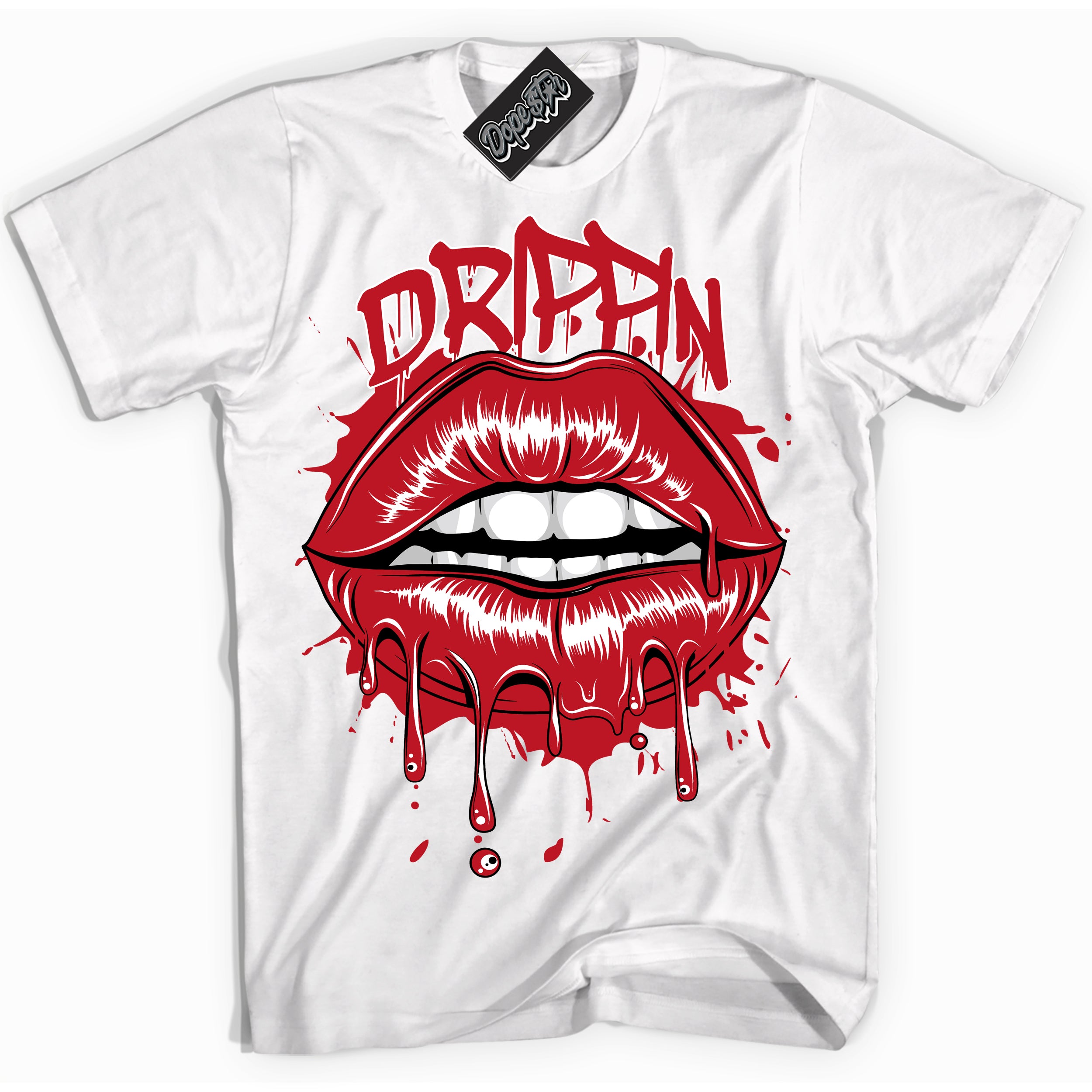 Cool White Shirt with “ Drippin ” design that perfectly matches Black Dragon Red Dunk.