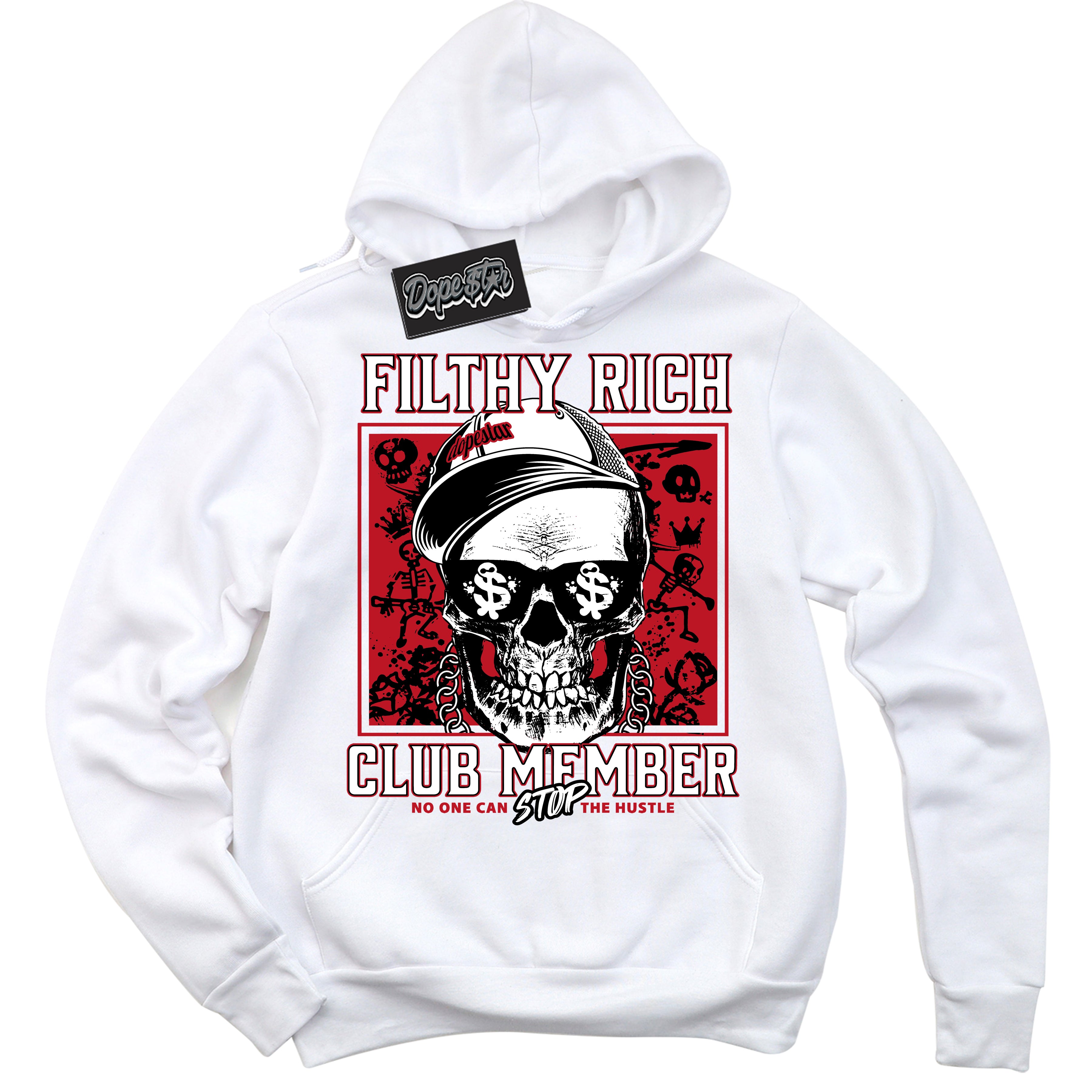 Cool White Hoodie with “ Filthy Rich ” design that Perfectly Matches Black Dragon Red Dunk.