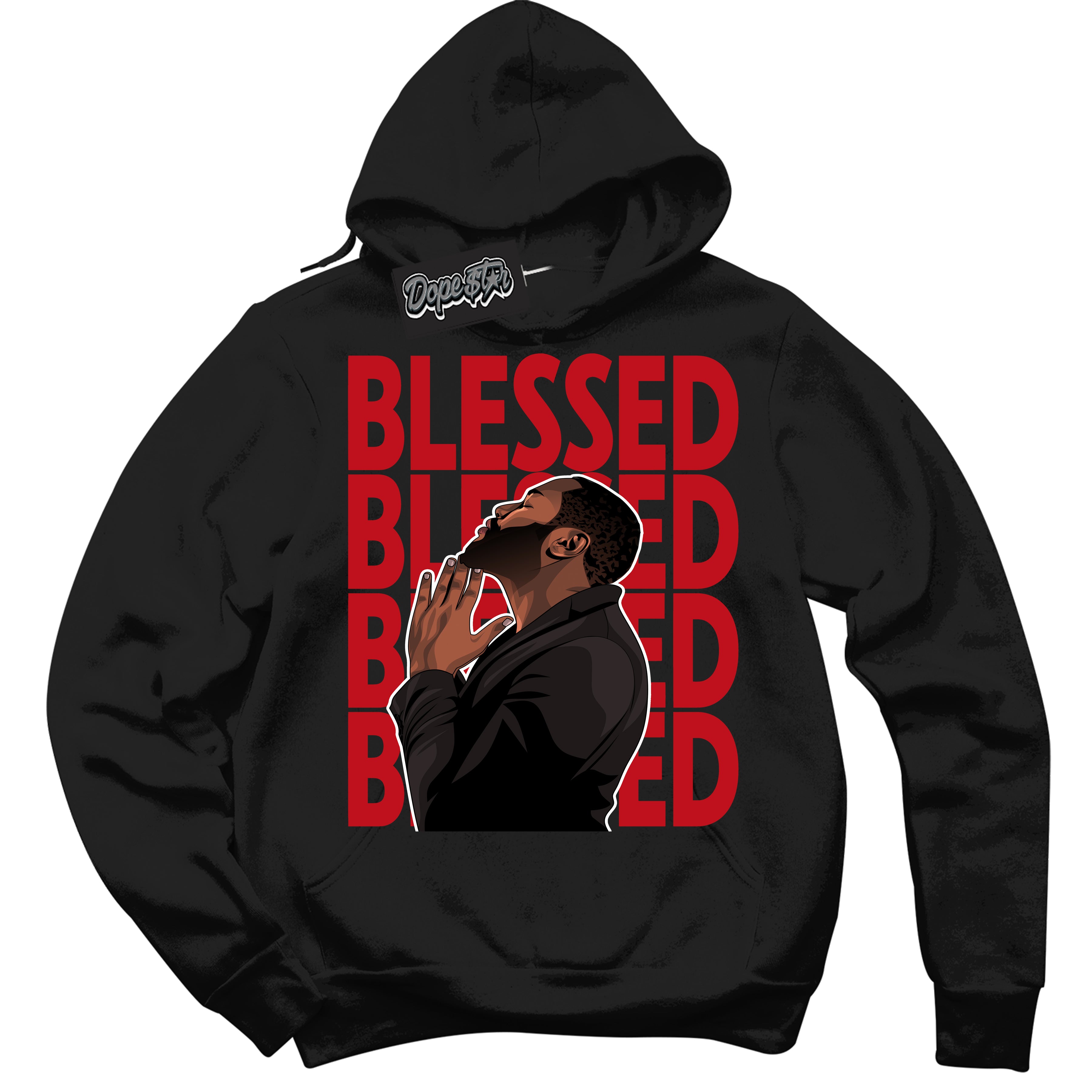 Cool Black Hoodie with “ God Blessed ” design that Perfectly Matches Black Dragon Red Dunk.