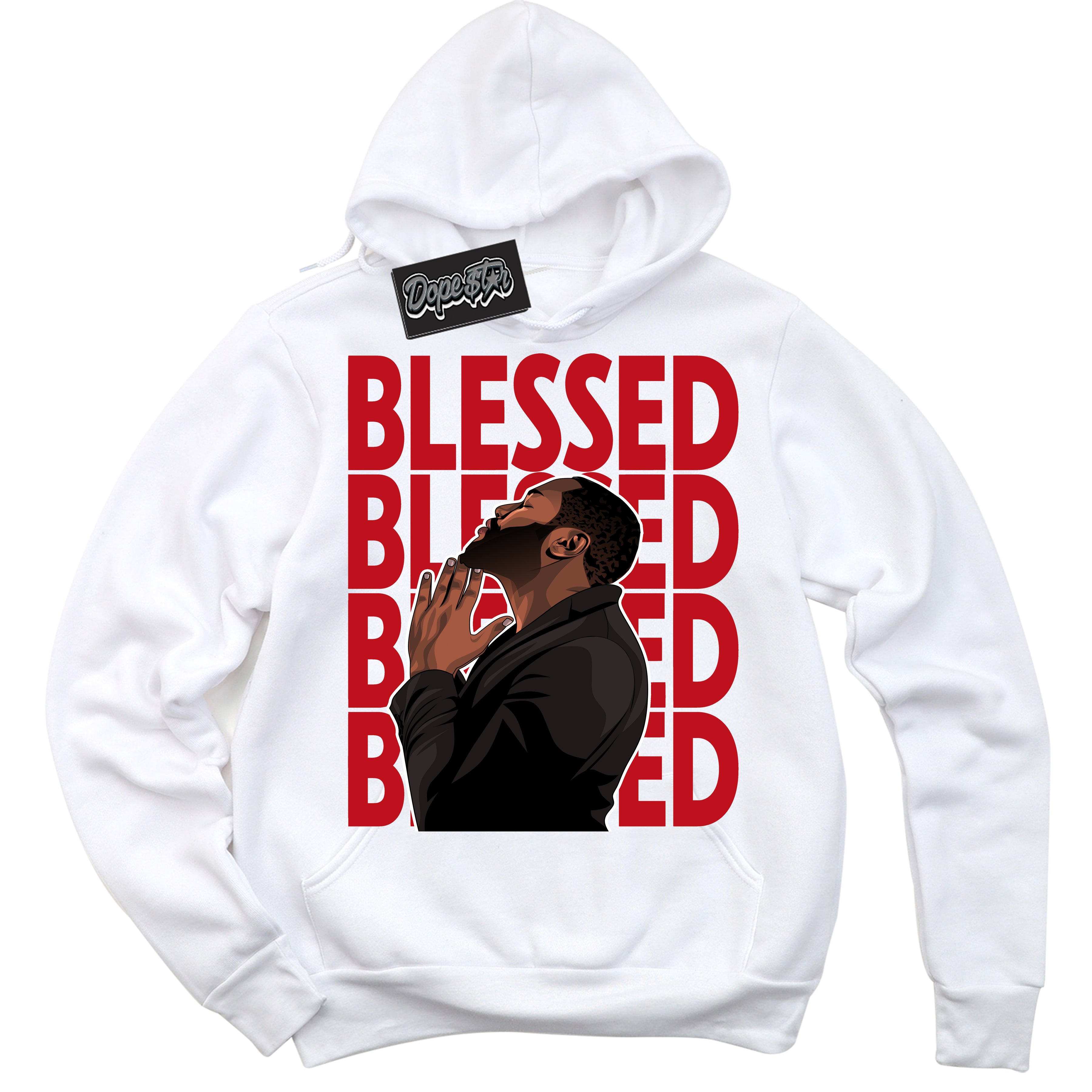 Cool White Hoodie with “ God Blessed ” design that Perfectly Matches Black Dragon Red Dunk.