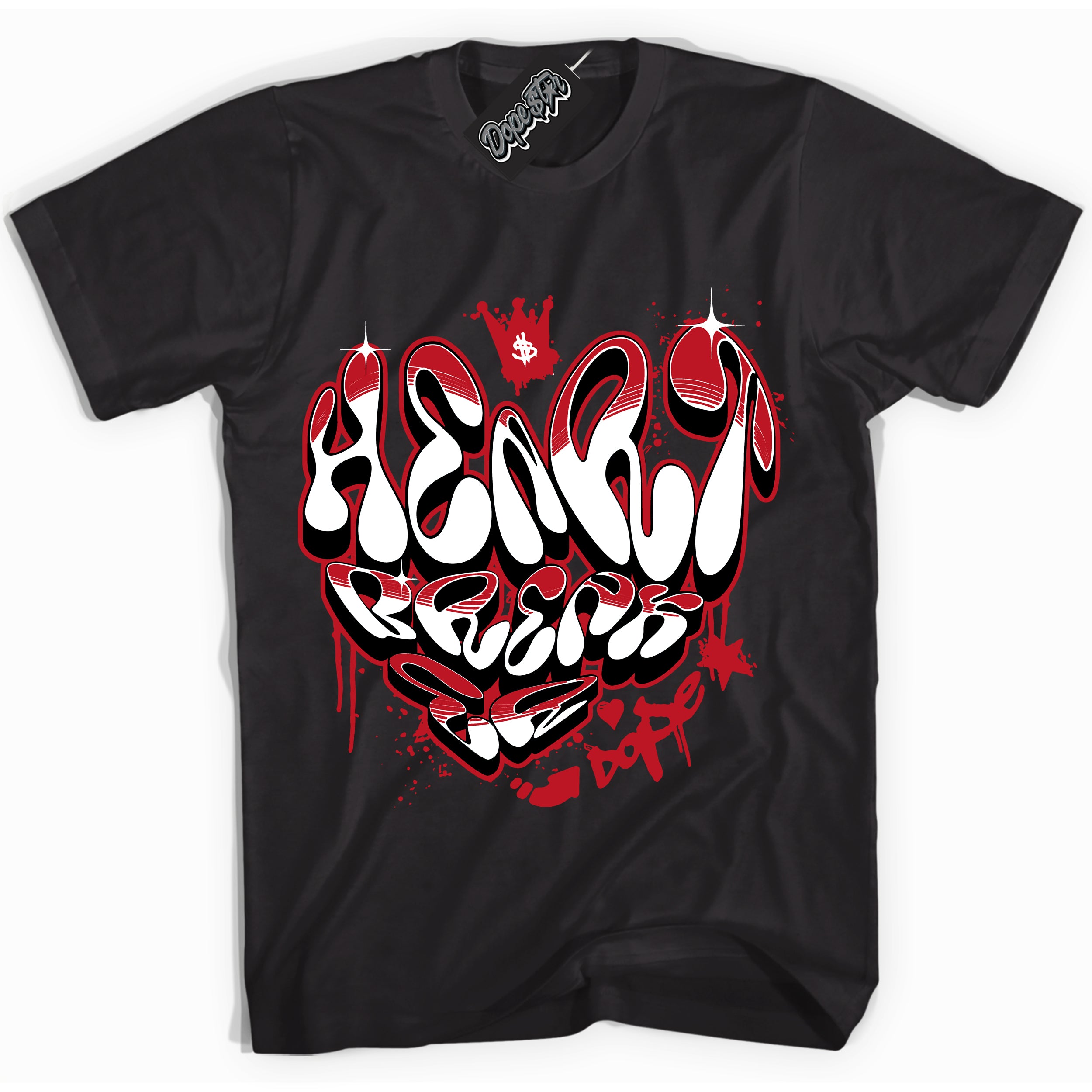 Cool Black Shirt with “ Heartbreaker Graffiti ” design that perfectly matches Black Dragon Red Dunk.