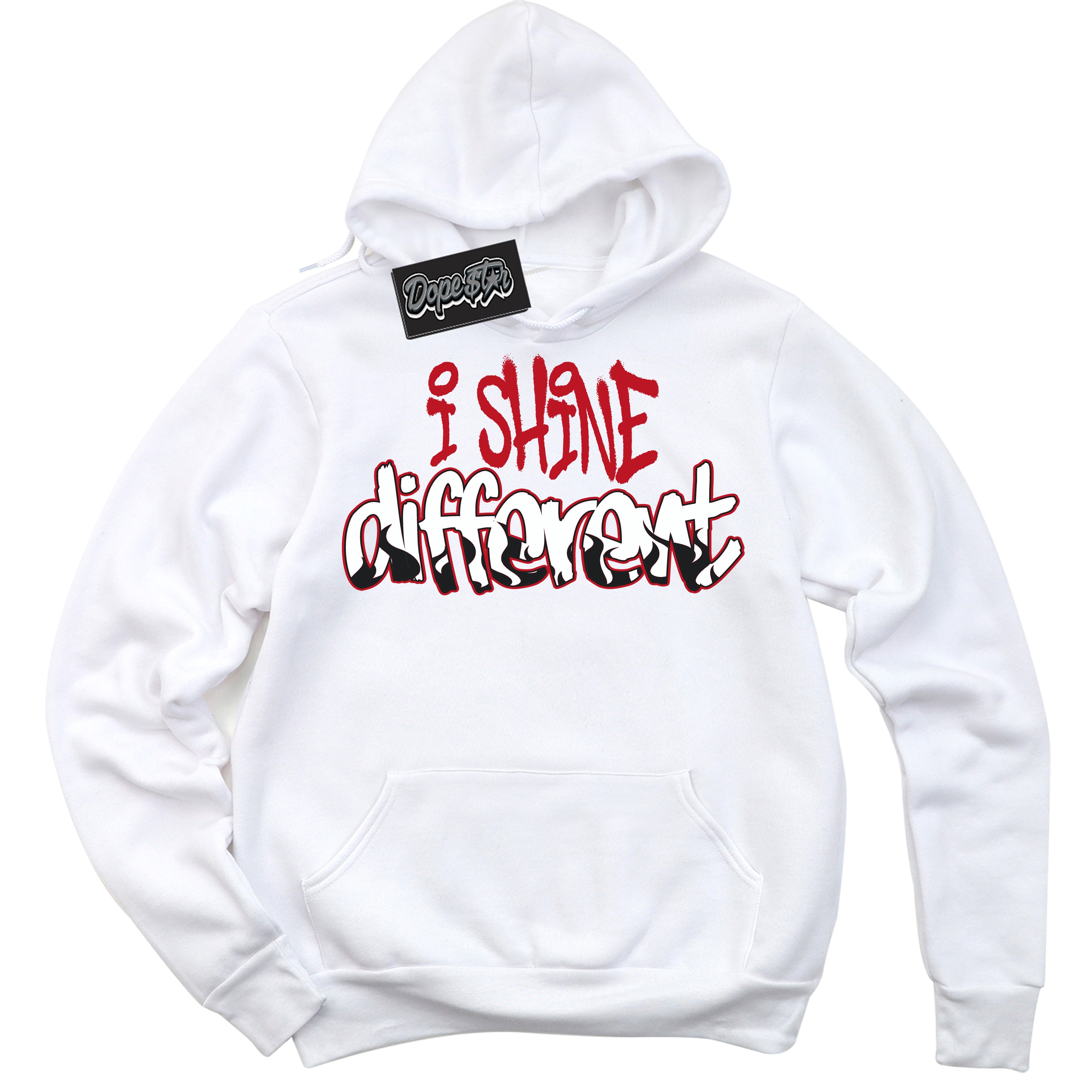 Cool White Hoodie with “ I Shine Different ” design that Perfectly Matches Black Dragon Red Dunk.