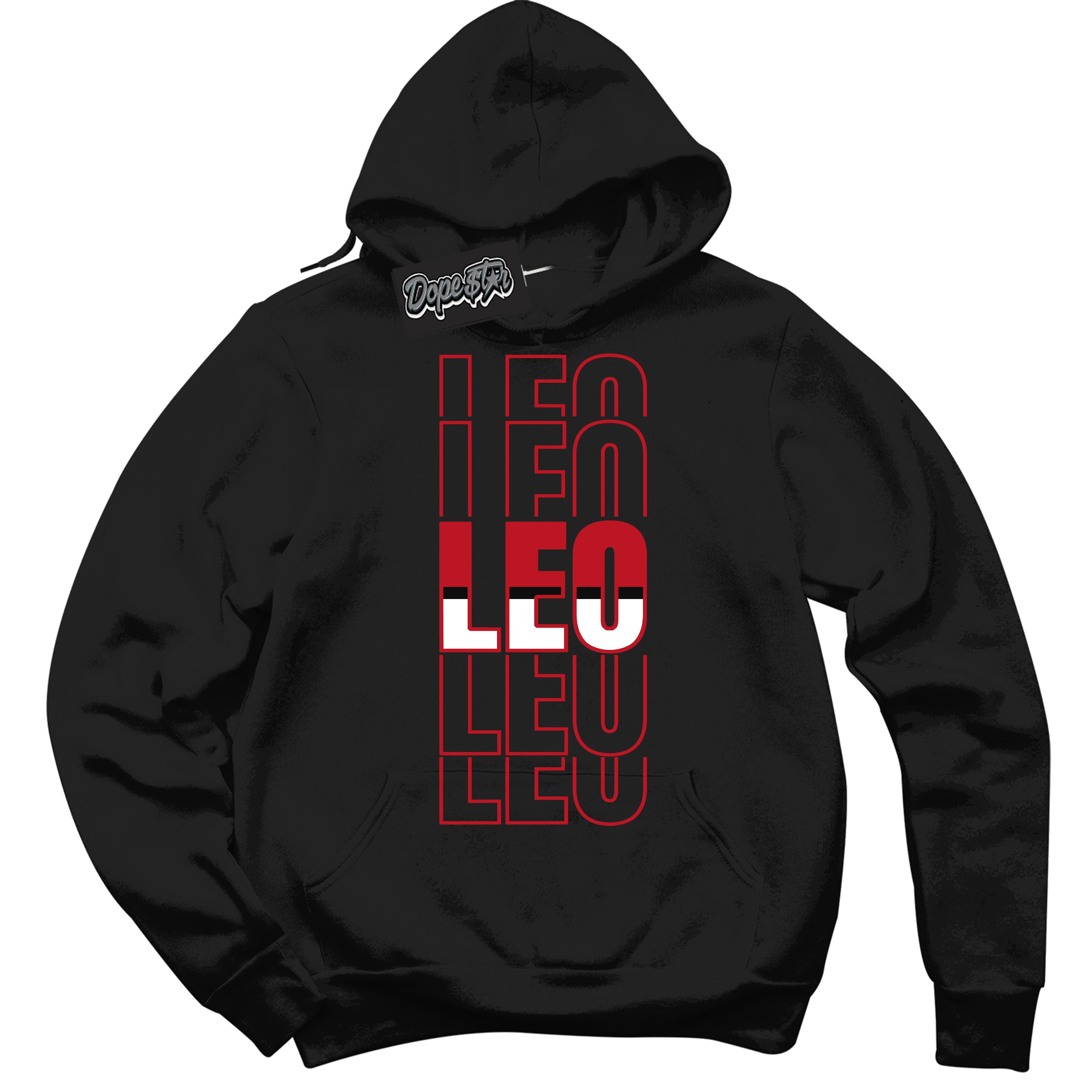 Cool Black Hoodie with “ Leo ” design that Perfectly Matches Black Dragon Red Dunk.