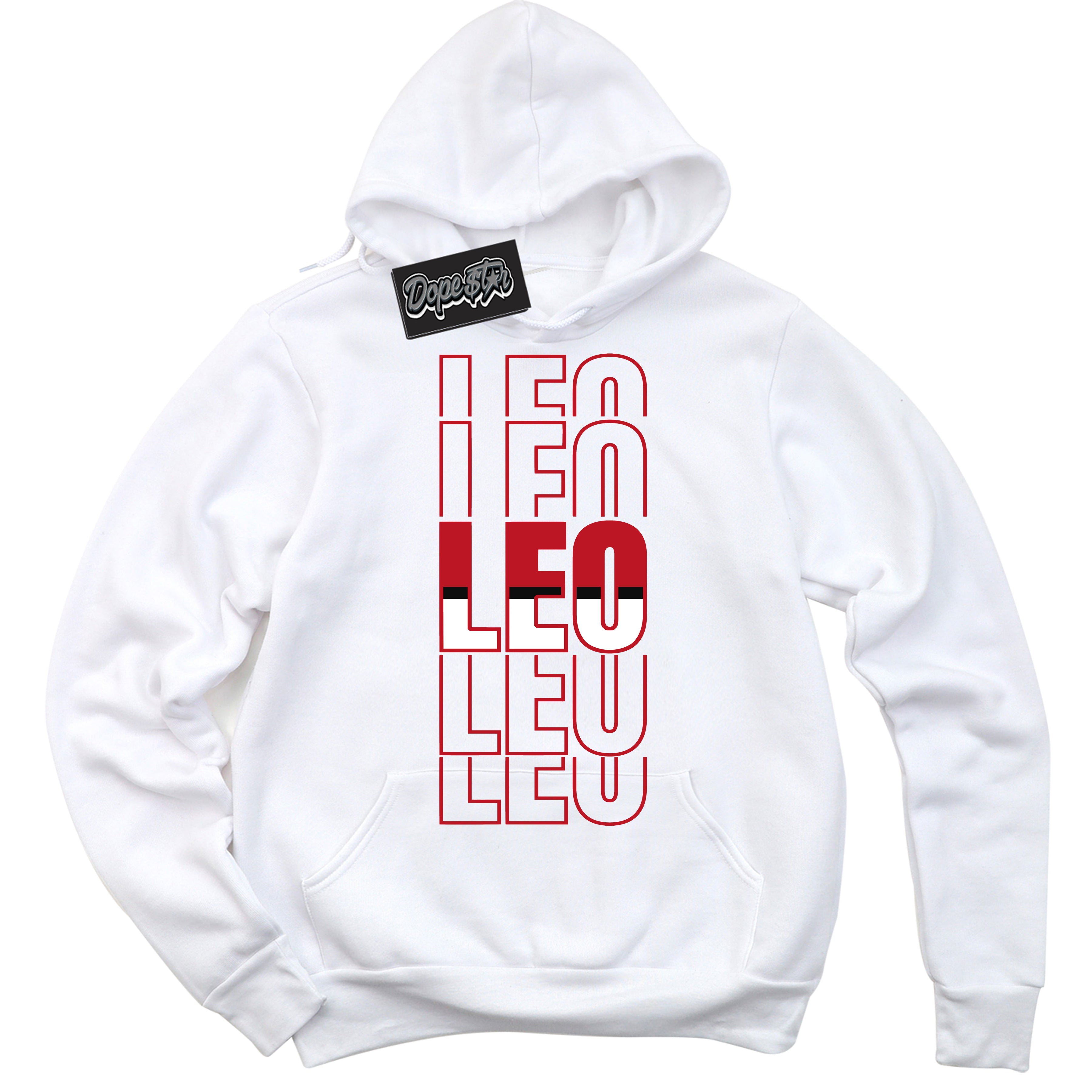 Cool White Hoodie with “ Leo ” design that Perfectly Matches Black Dragon Red Dunk.