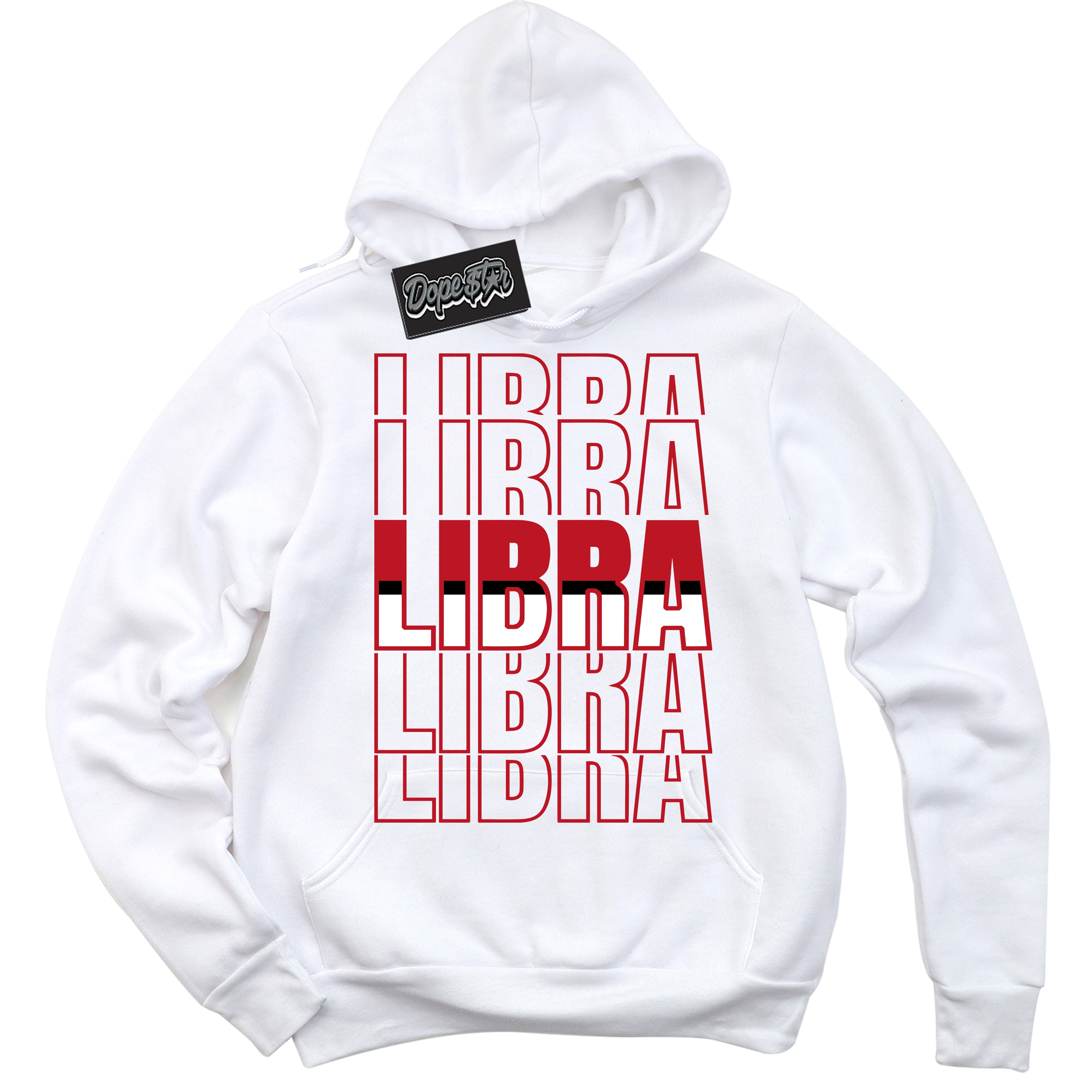 Cool White Hoodie with “ Libra ” design that Perfectly Matches Black Dragon Red Dunk.