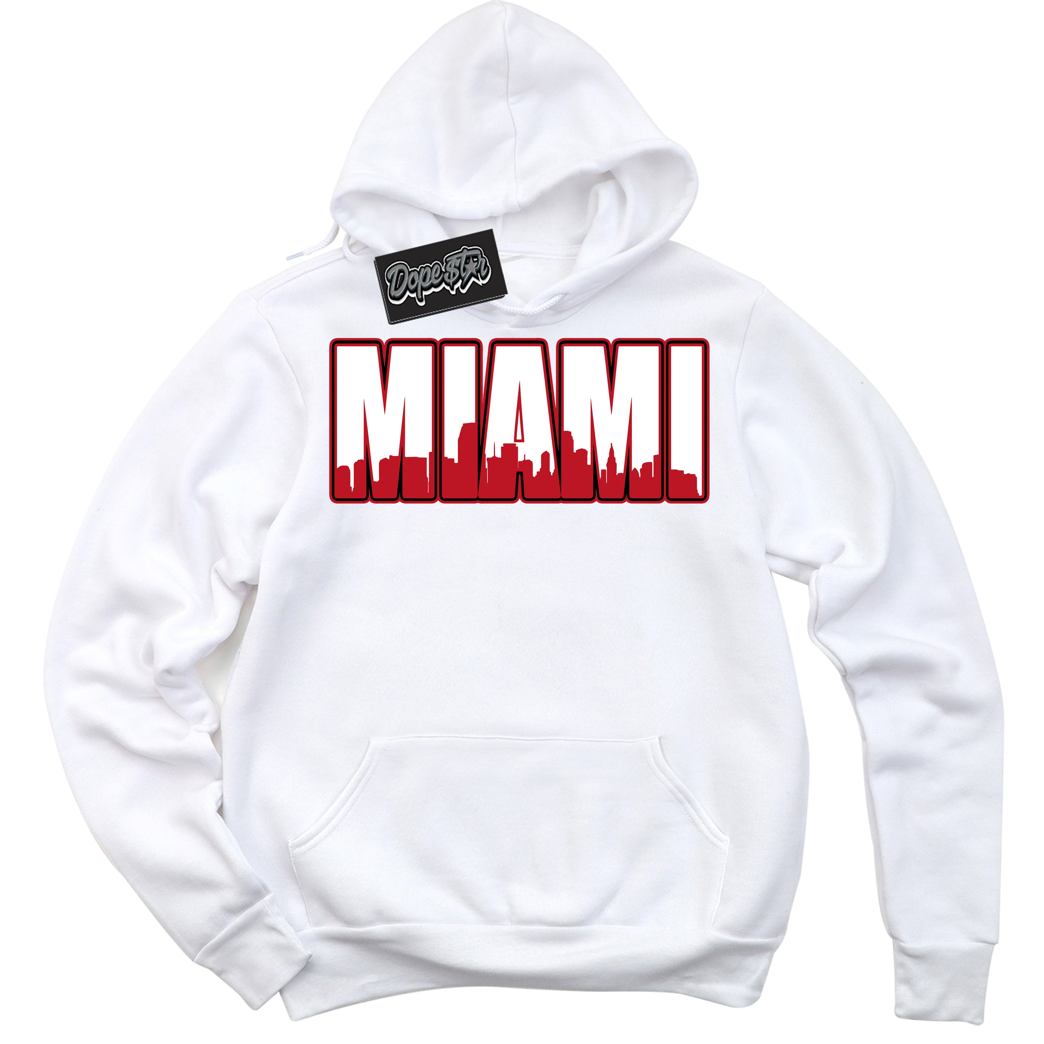 Cool White Hoodie with “ Miami ” design that Perfectly Matches Black Dragon Red Dunk.