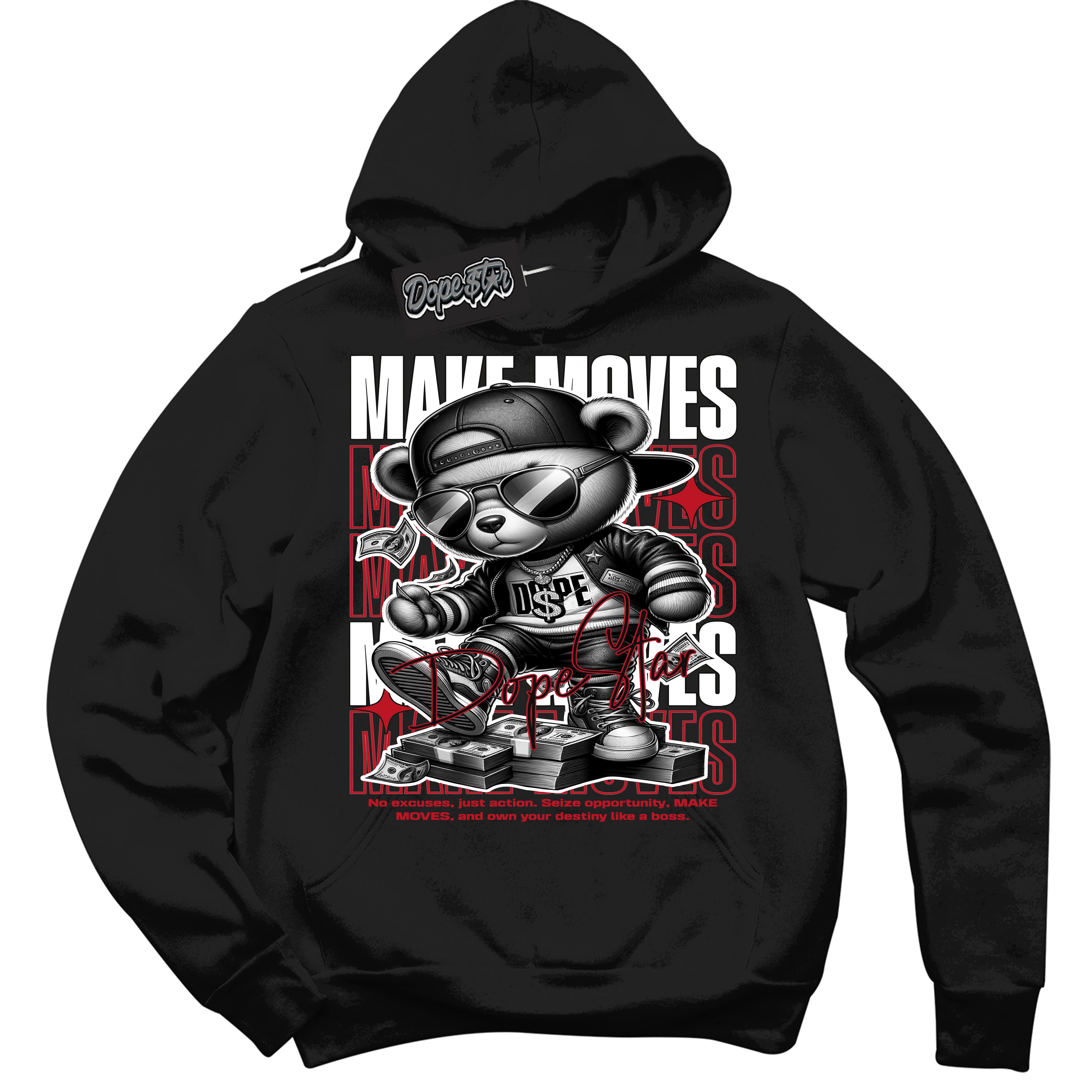 Cool Black Hoodie with “ Make Moves ” design that Perfectly Matches Black Dragon Red Dunk.