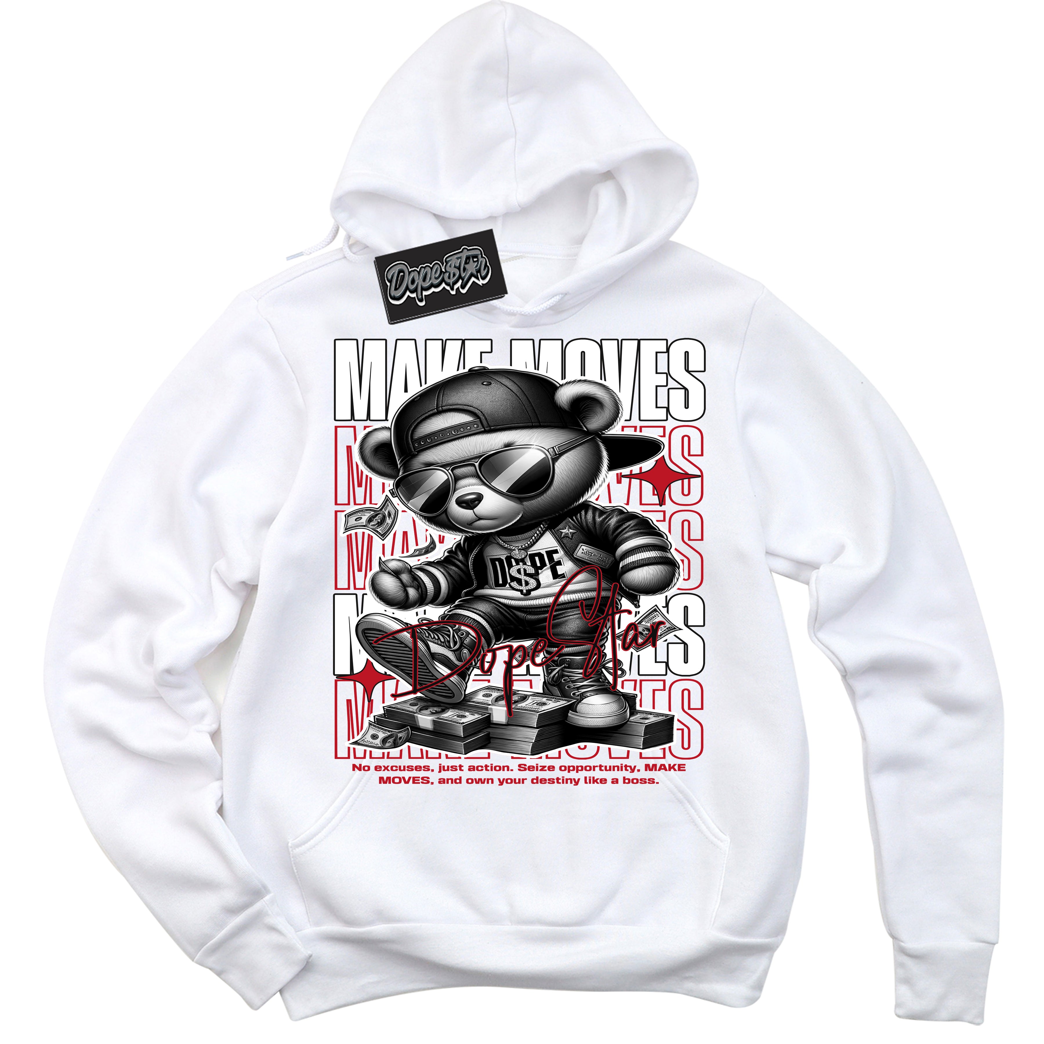Cool White Hoodie with “ Make Moves ” design that Perfectly Matches Black Dragon Red Dunk.
