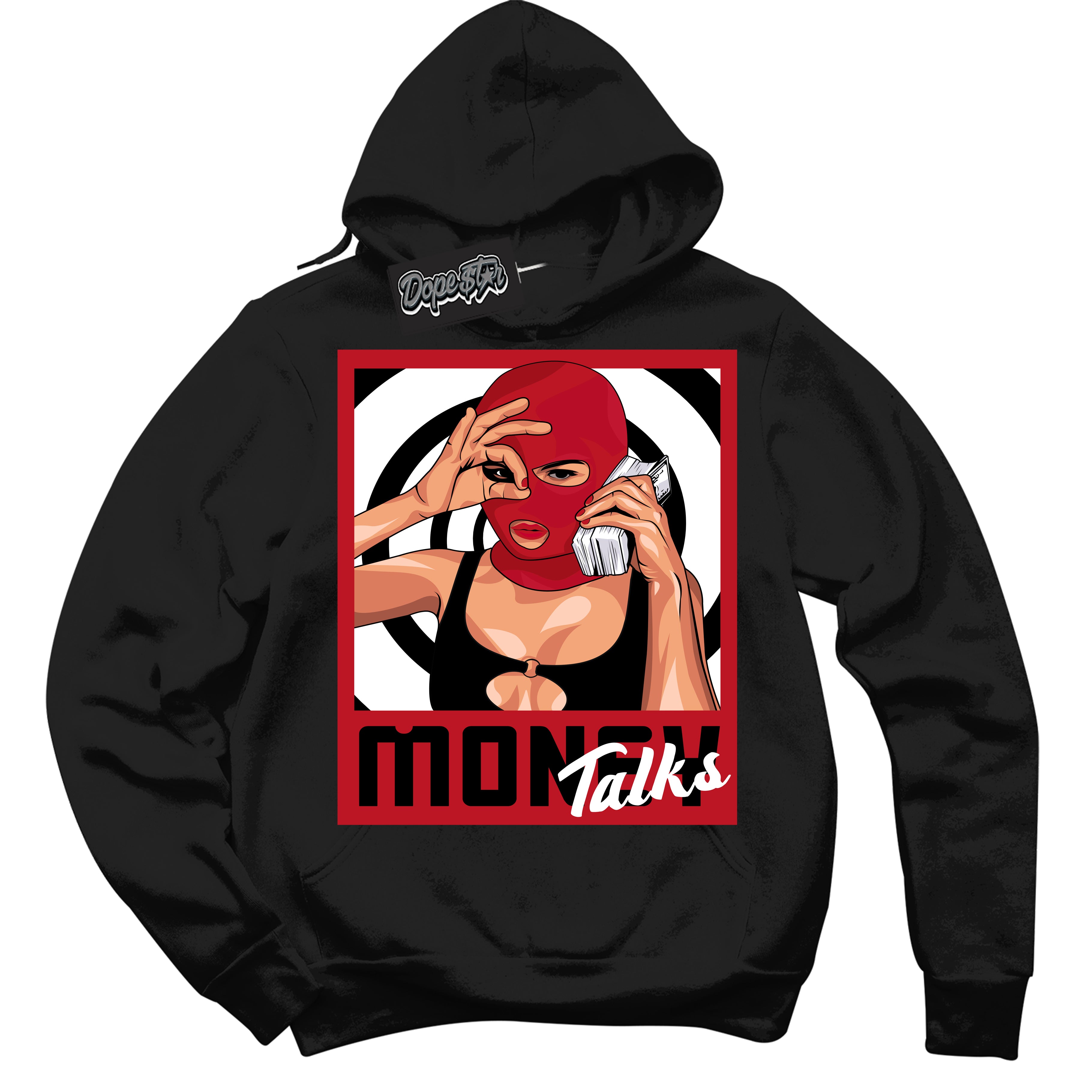 Cool Black Hoodie with “ Money Talks ” design that Perfectly Matches Black Dragon Red Dunk.