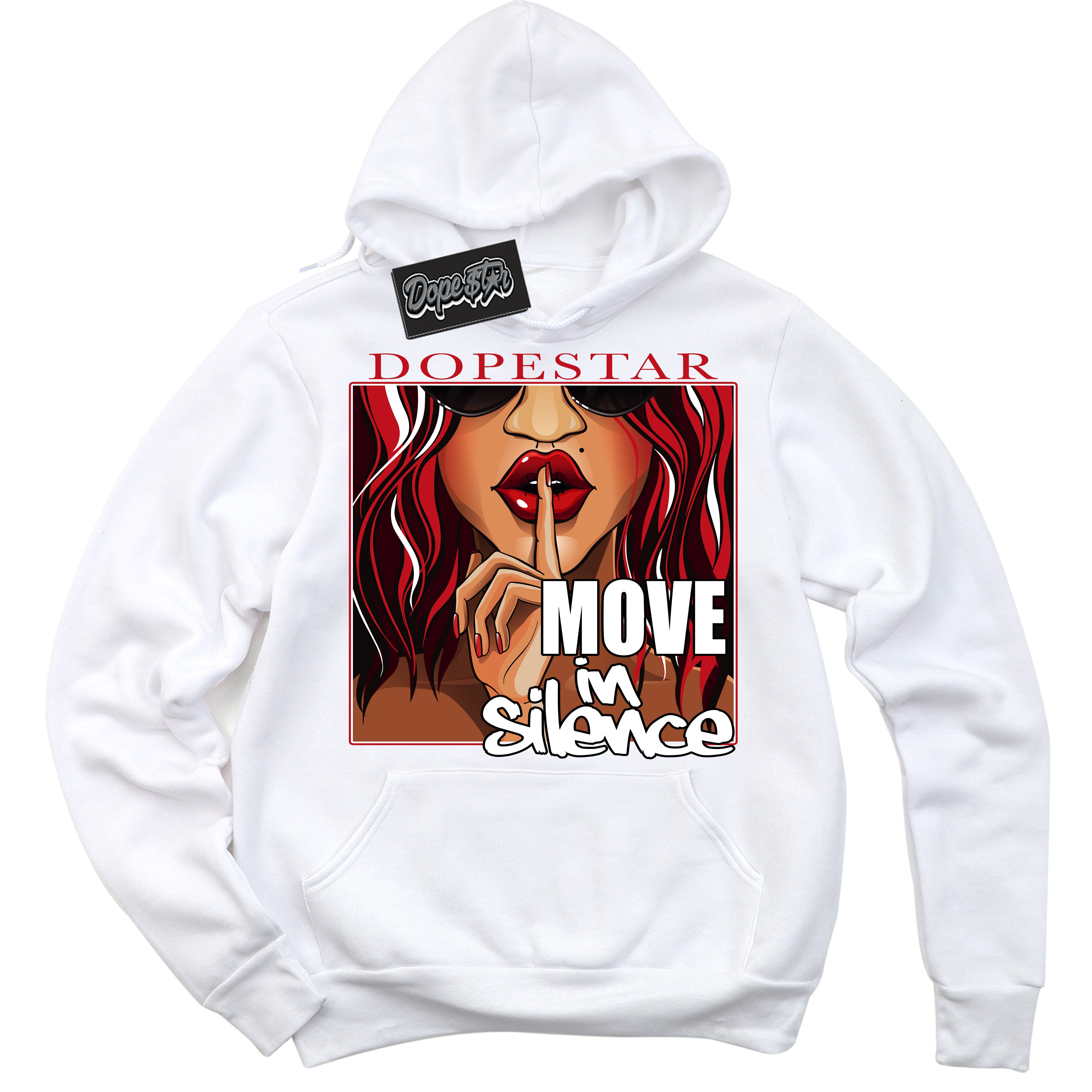 Cool White Hoodie with “ Move In Silence ” design that Perfectly Matches Black Dragon Red Dunk.