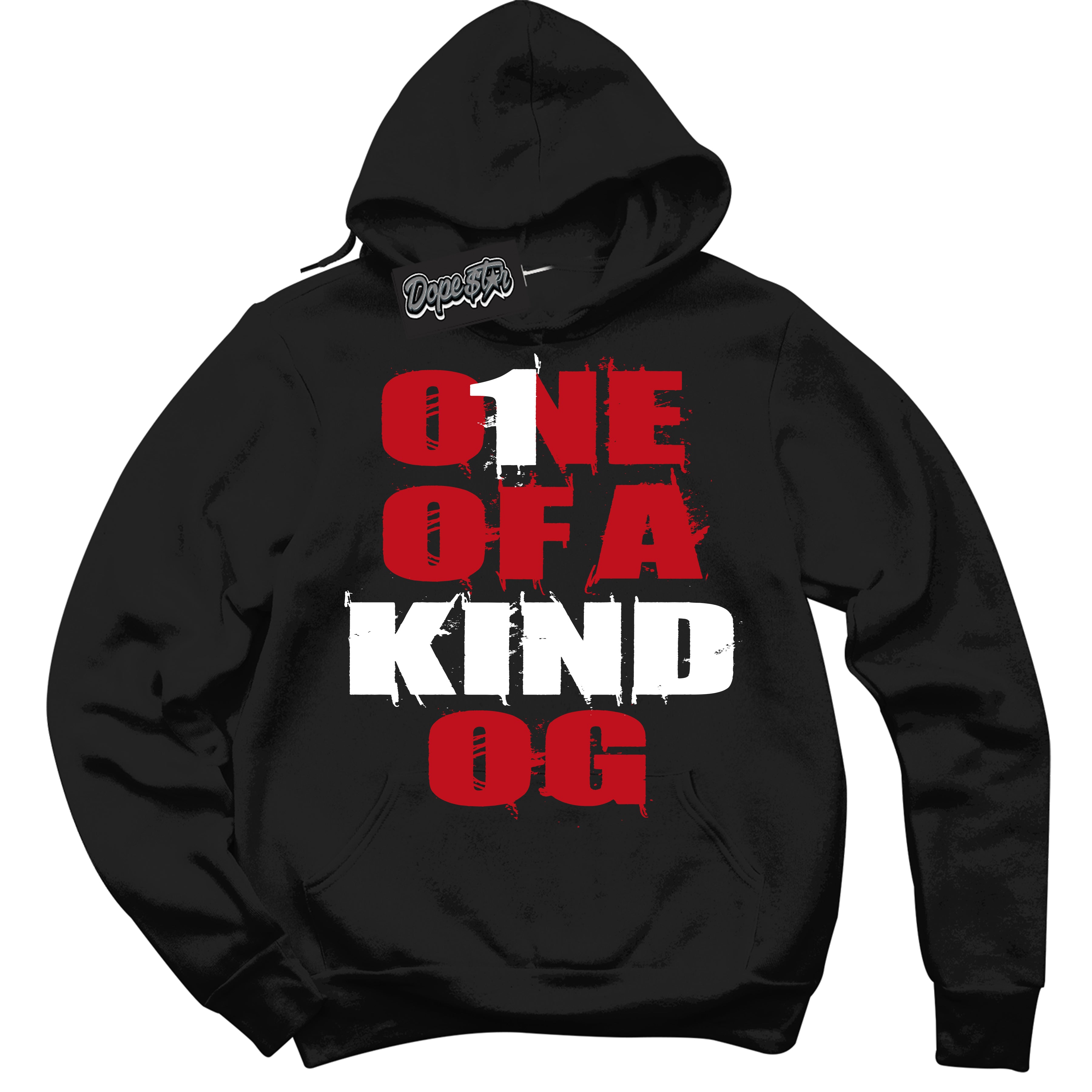 Cool Black Hoodie with “ One Of A Kind ” design that Perfectly Matches Black Dragon Red Dunk.