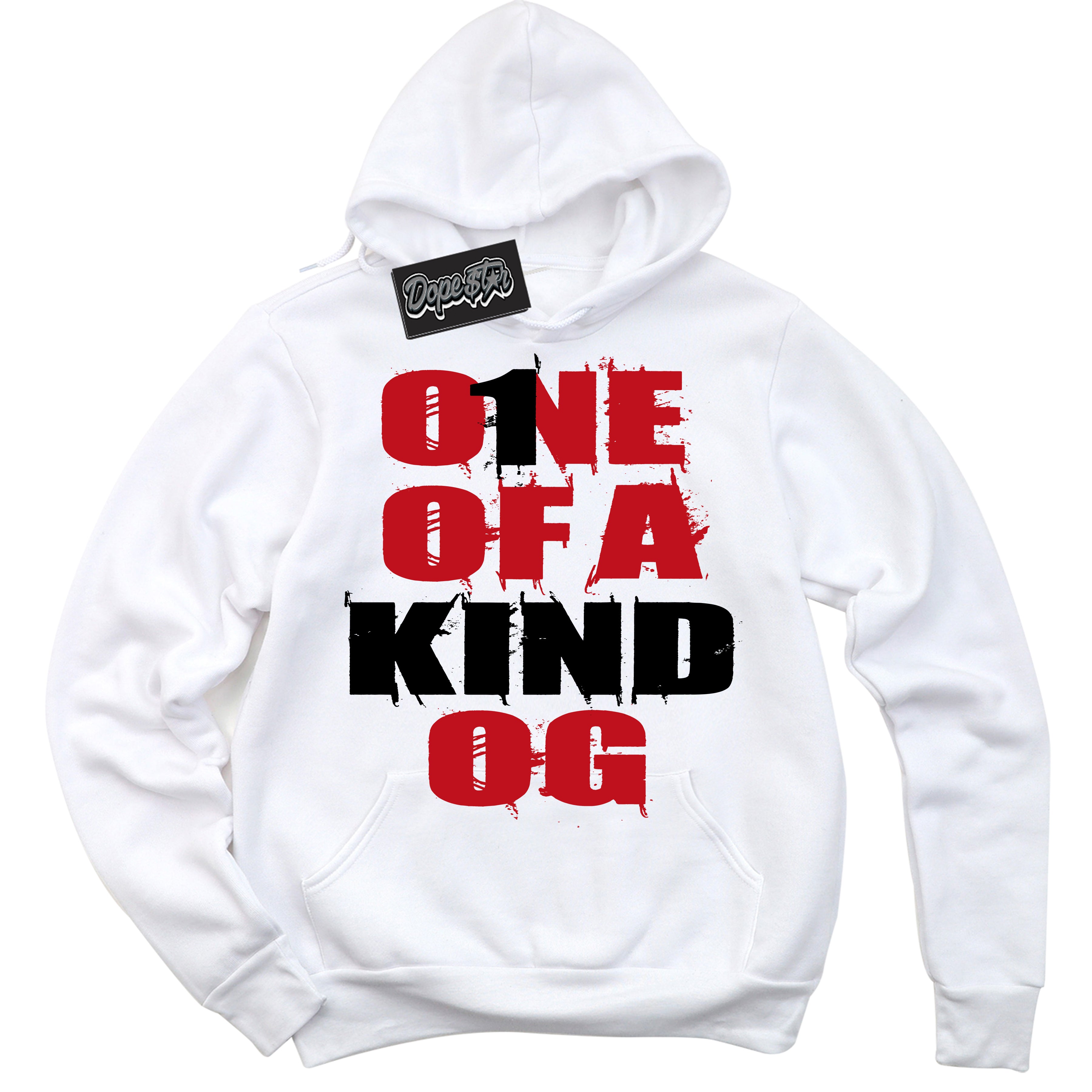 Cool White Hoodie with “ One Of A Kind ” design that Perfectly Matches Black Dragon Red Dunk.