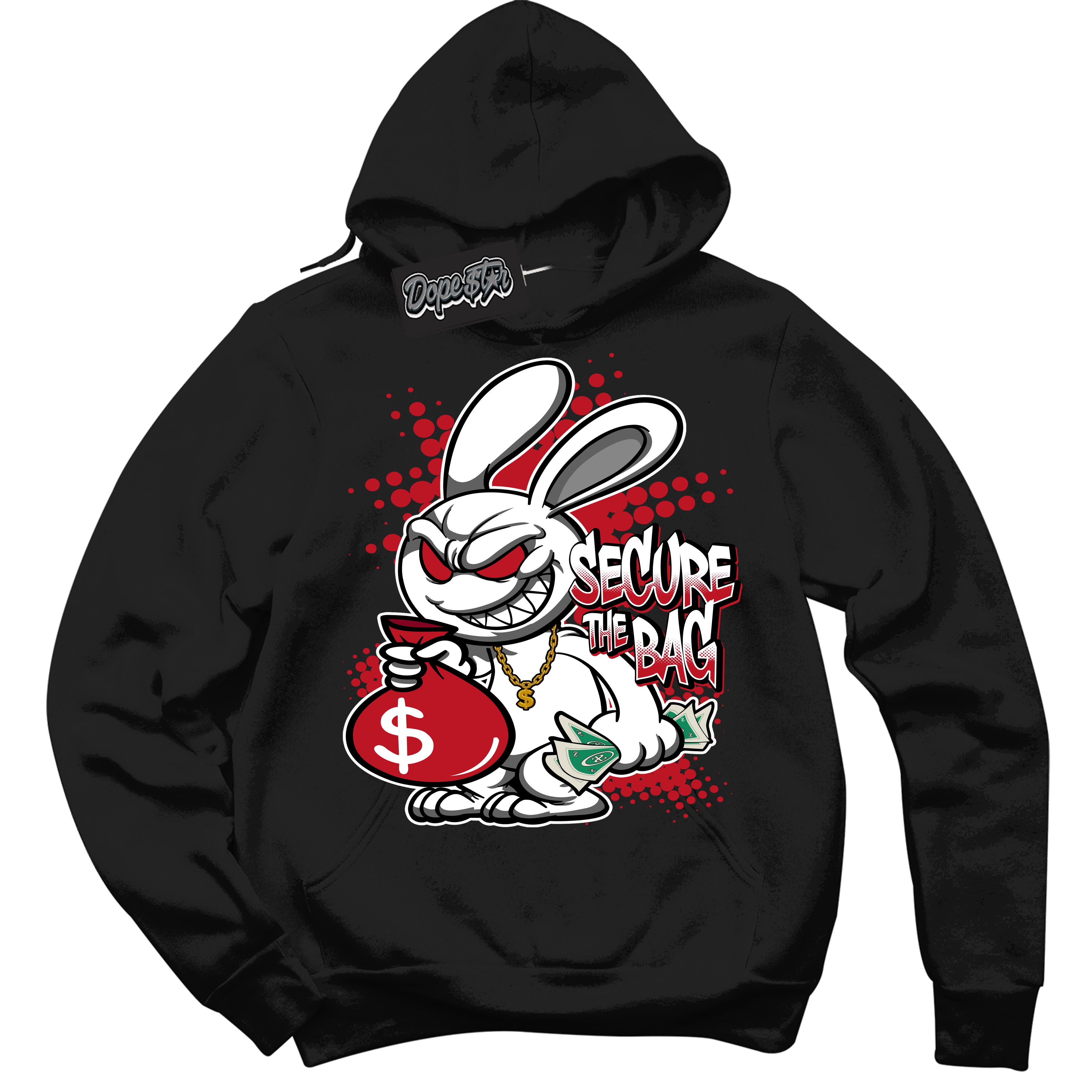 Cool Black Hoodie with “ Secure The Bag ” design that Perfectly Matches Black Dragon Red Dunk.
