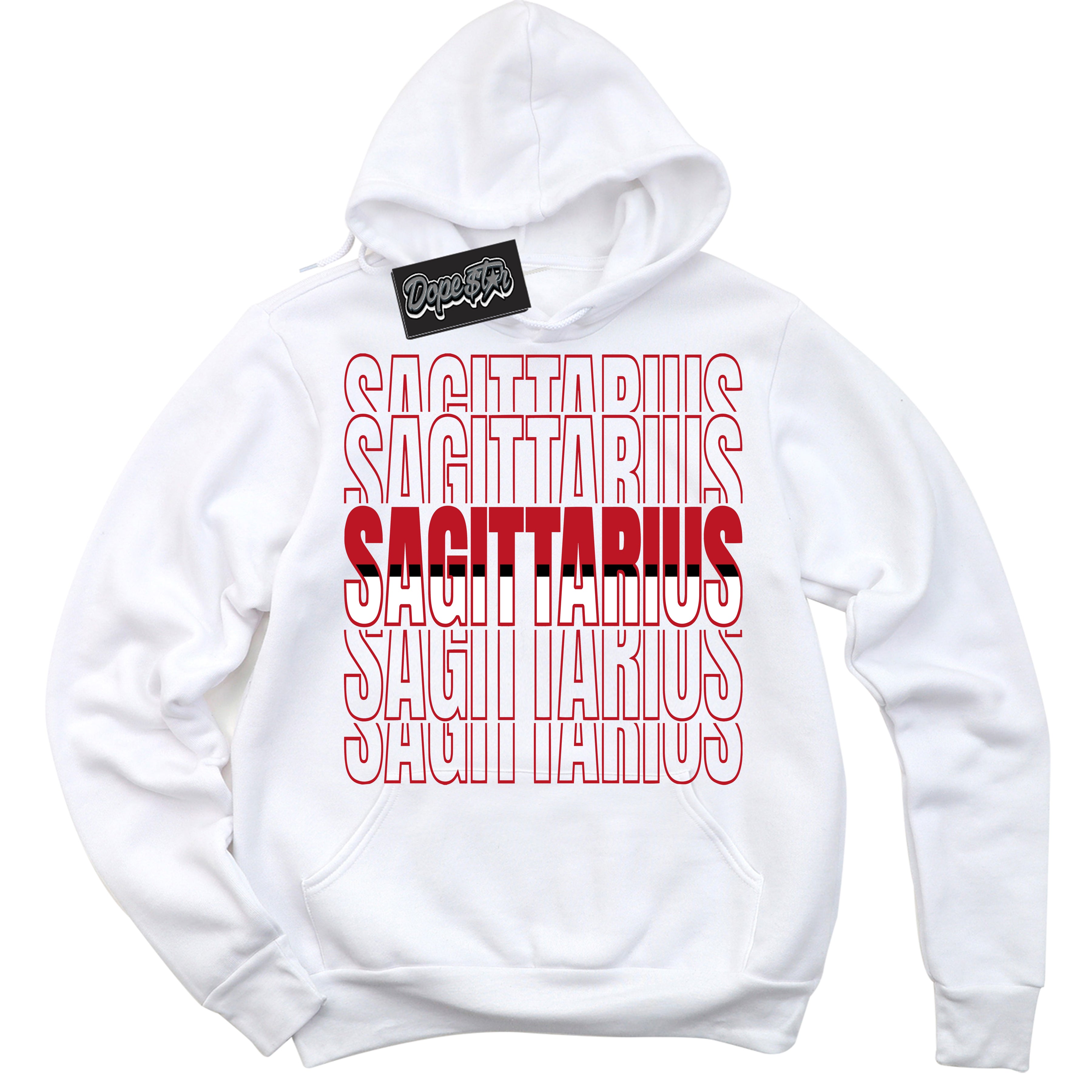 Cool White Hoodie with “ Sagittarius ” design that Perfectly Matches Black Dragon Red Dunk.