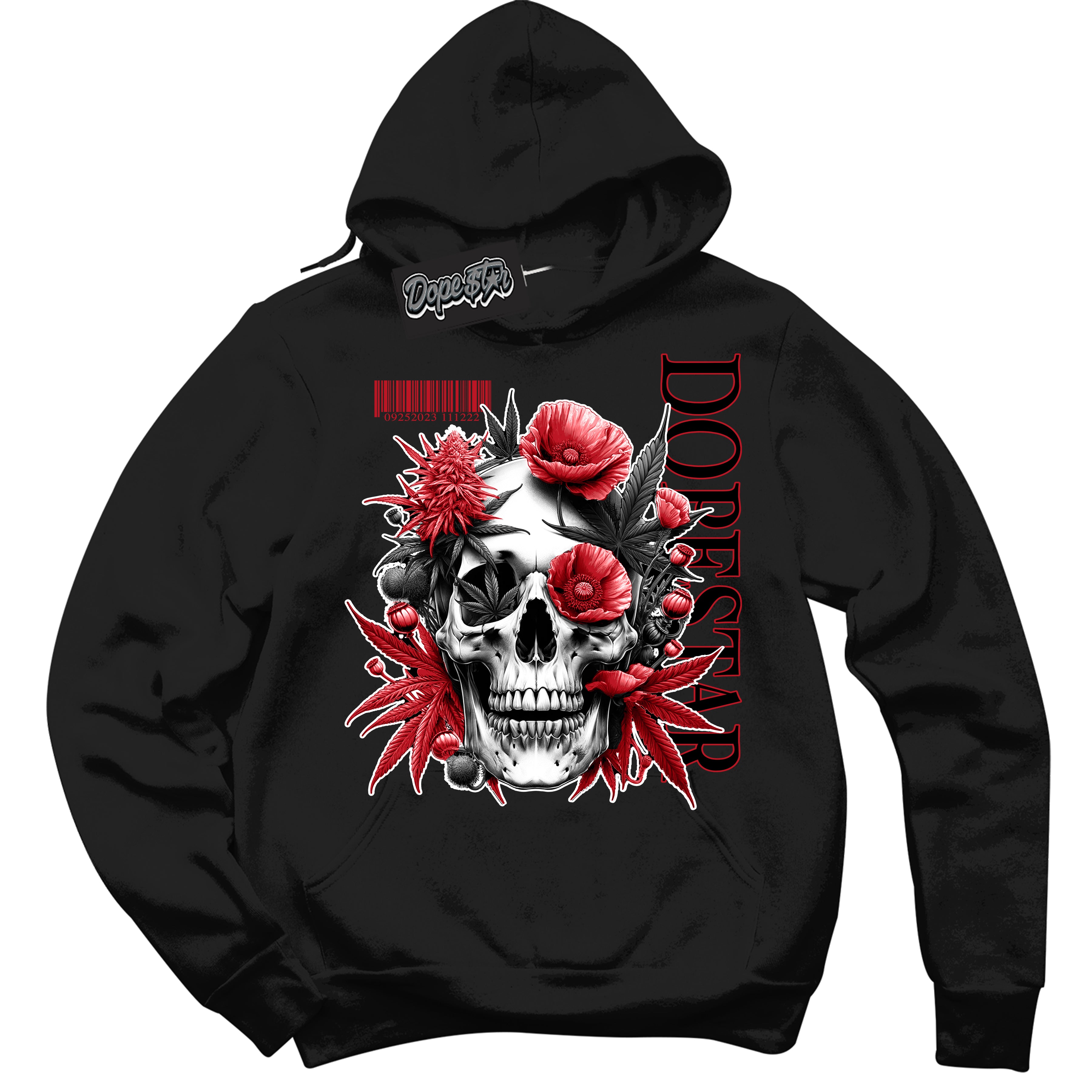 Cool Black Hoodie with “ Skull Poppies ” design that Perfectly Matches Black Dragon Red Dunk.