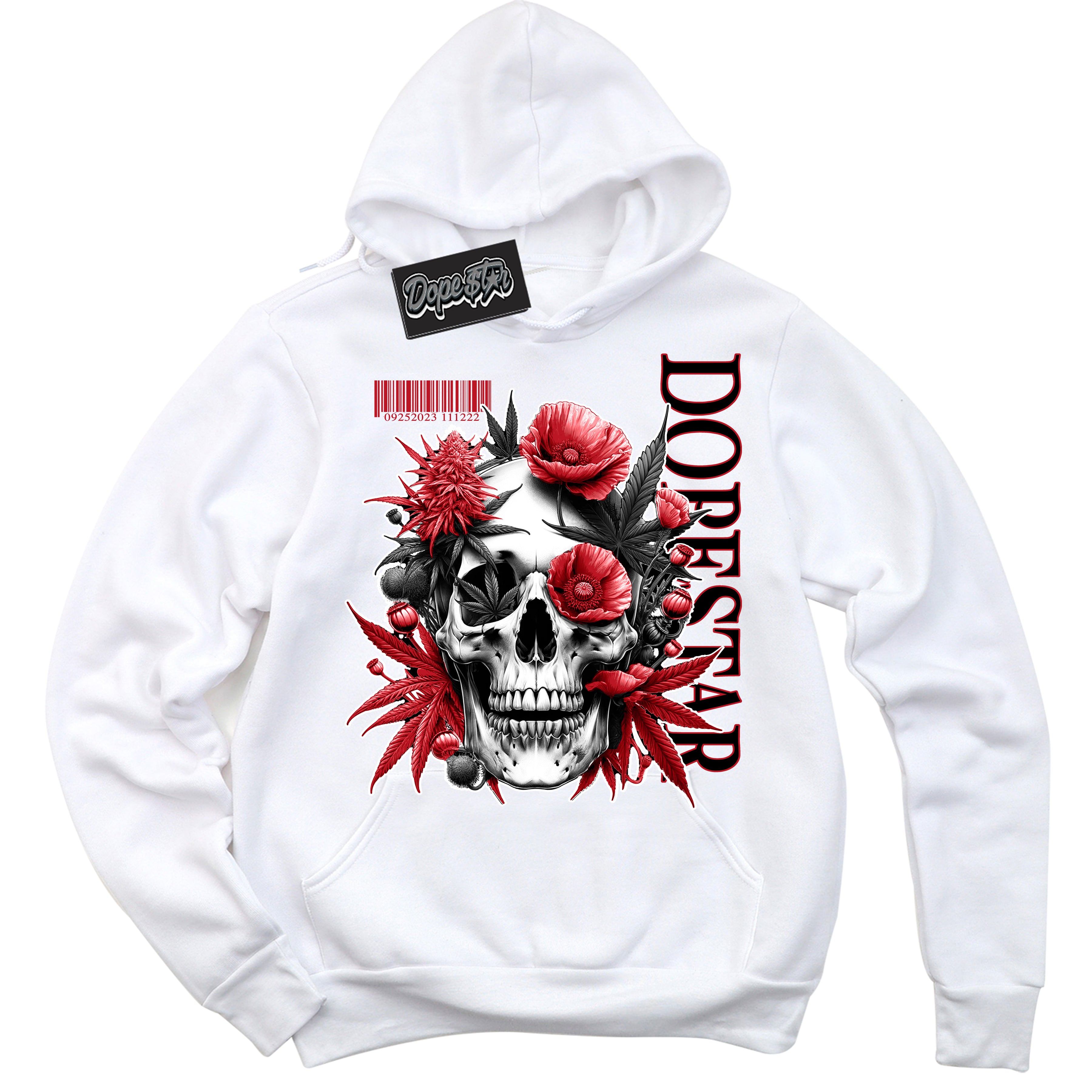 Cool White Hoodie with “ Skull Poppies ” design that Perfectly Matches Black Dragon Red Dunk.
