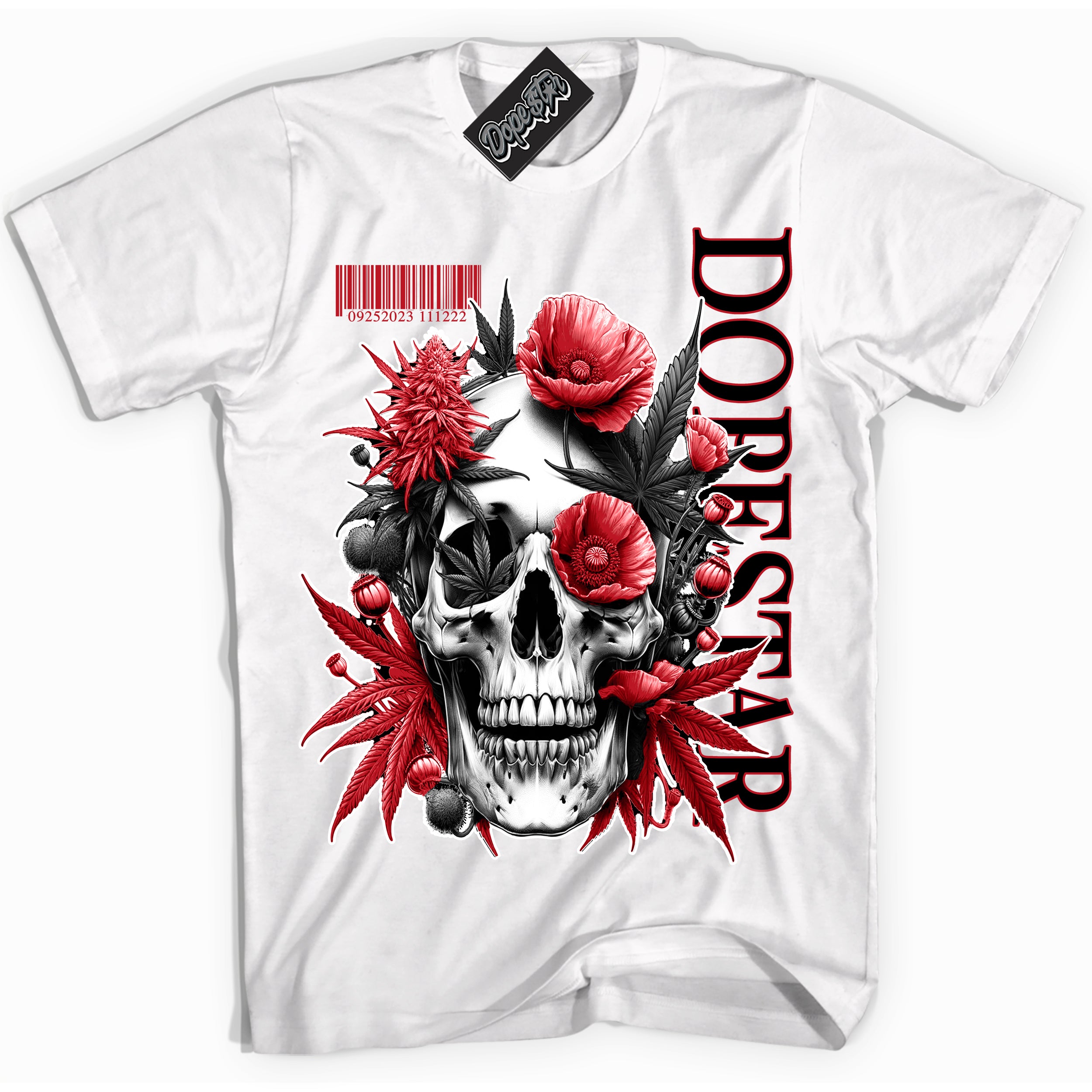 Cool White Shirt with “ Skull Poppies ” design that perfectly matches Black Dragon Red Dunk.
