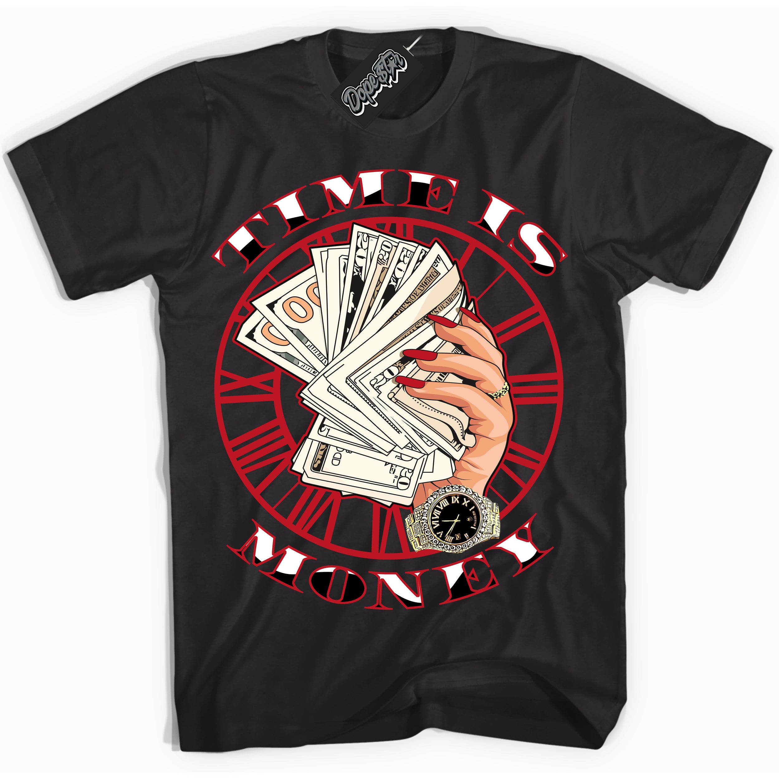Cool Black Shirt with “ Time Is Money ” design that perfectly matches Black Dragon Red Dunk.