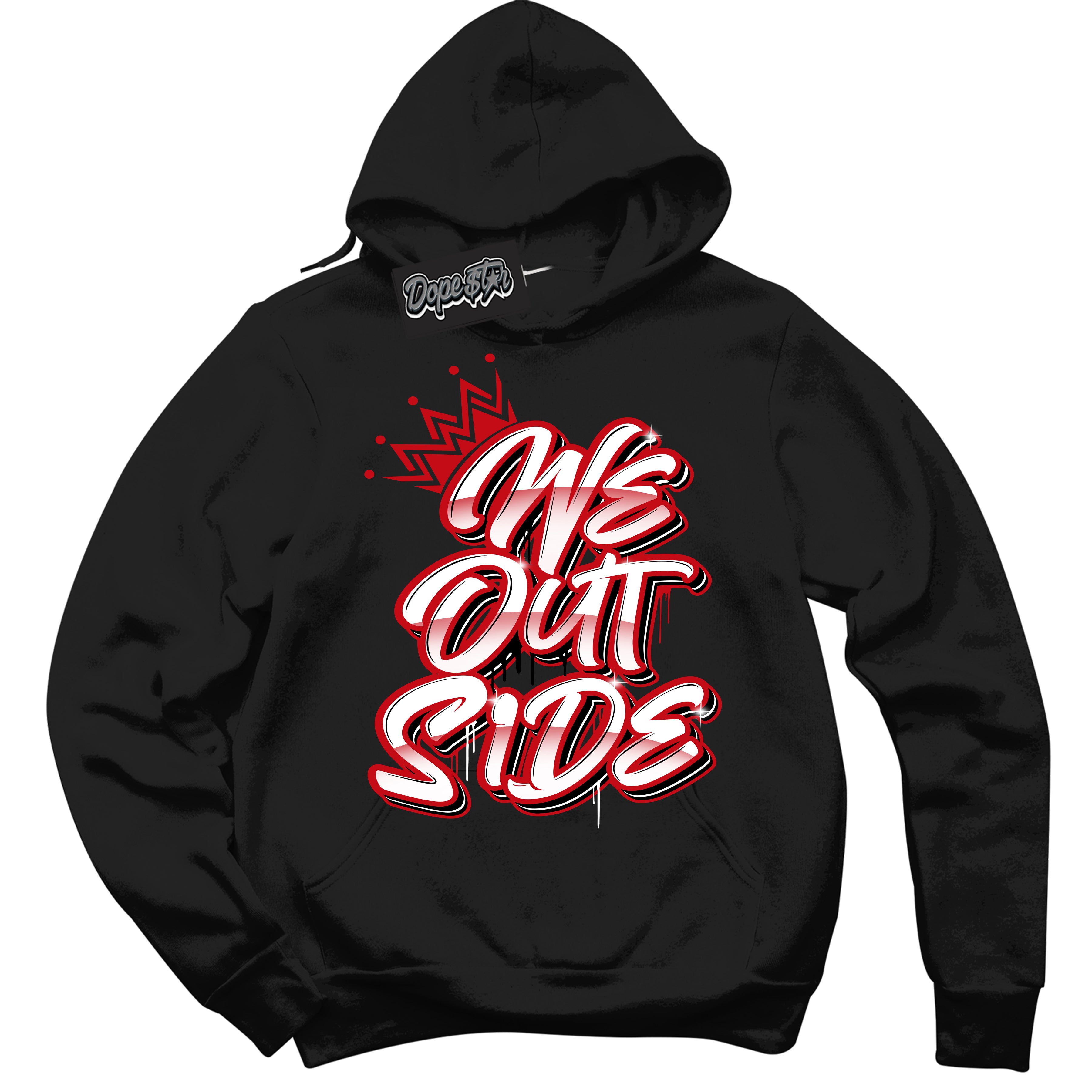 Cool Black Hoodie with “ We Outside ” design that Perfectly Matches Black Dragon Red Dunk.