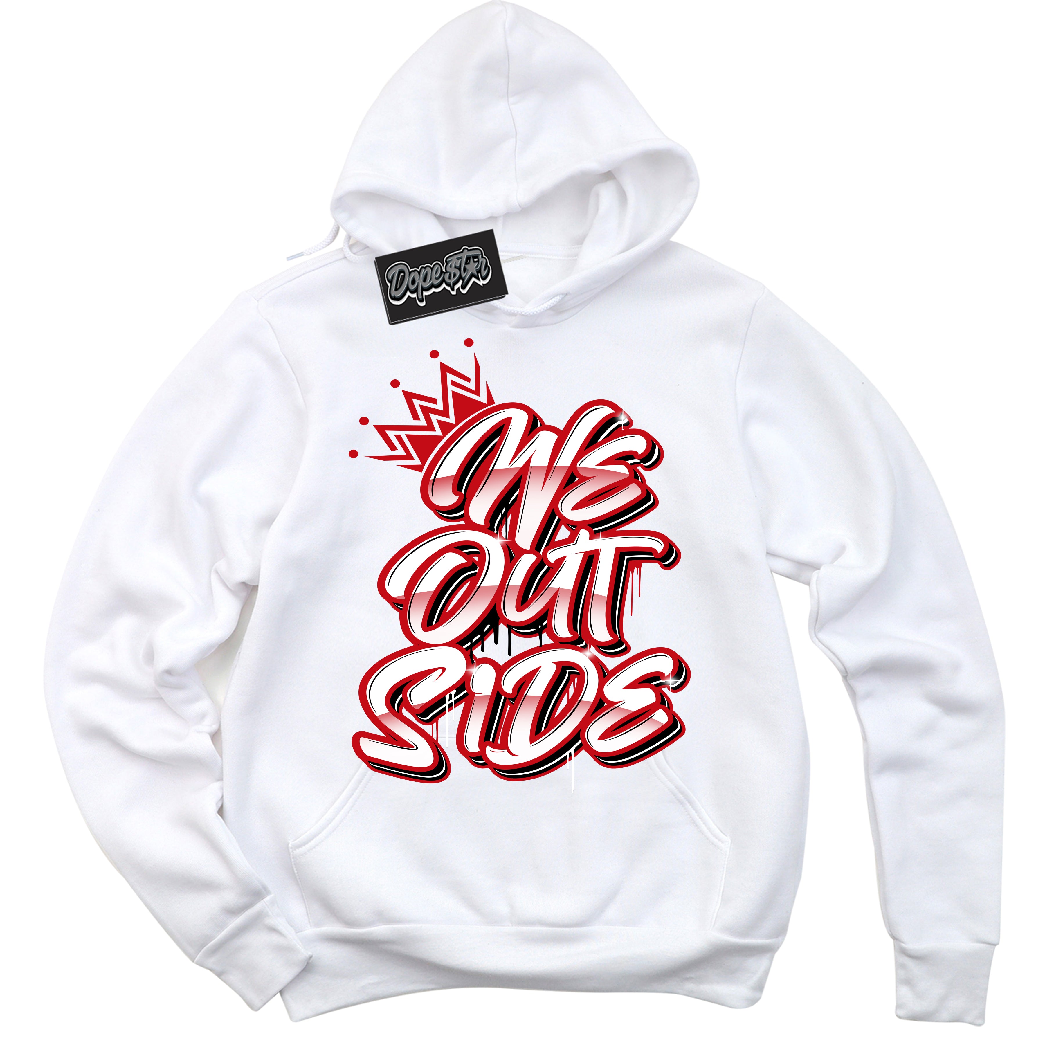 Cool White Hoodie with “ We Outside ” design that Perfectly Matches Black Dragon Red Dunk.
