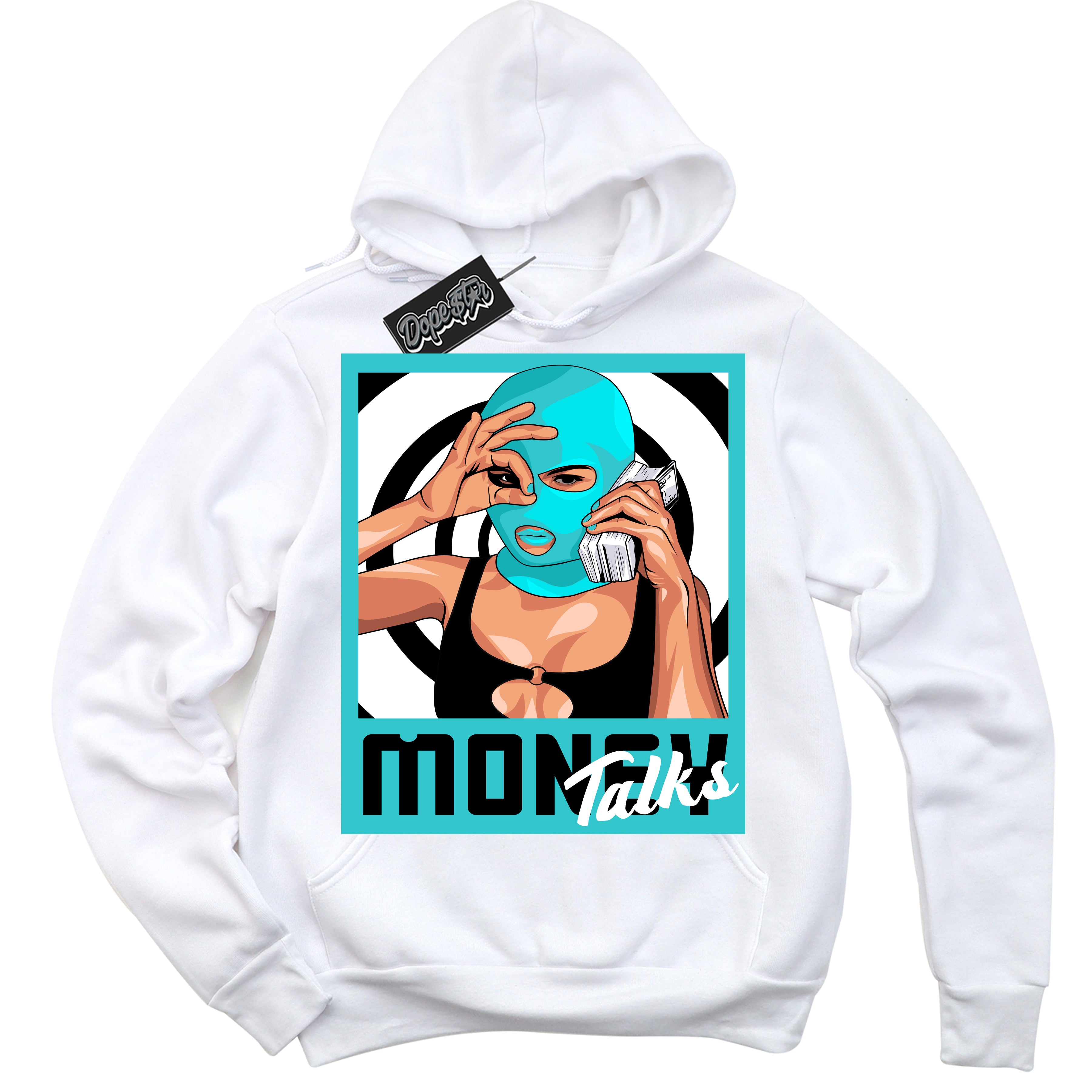 Dunk Low Retro Black Dusty Cactus 'Money Talks' Hoodie - White Streetwear Mockup | Sneakerhead Sweatshirt Matching Dunk Low Retro Black Dusty Cactus | Limited Edition Urban Streetwear for Sneaker Matching OOTD | Outfits that pair perfectly with your ND Low Retro Black Dusty Cactus | Sneakerhead Fashion Must-Have Apparel for Men and Women.