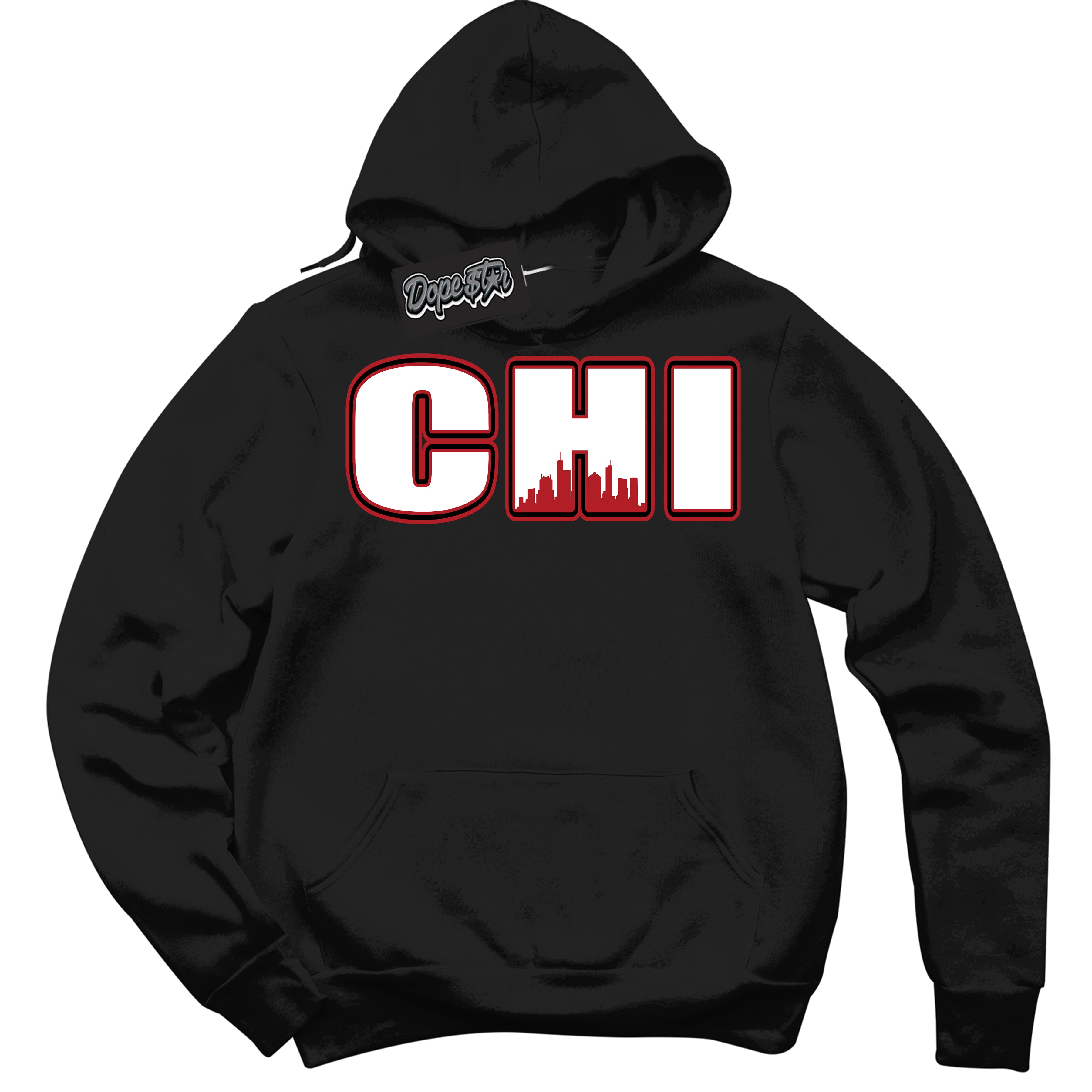 Dunk Low Black Toe Bright Crimson 'Chicago' Hoodie – Black Streetwear Sweatshirt | Sneaker Matching Hoodie for Dunk Low Black Toe Bright Crimson | Men's & Women's Streetwear Outfit by Sneaker Shirts Outlet.