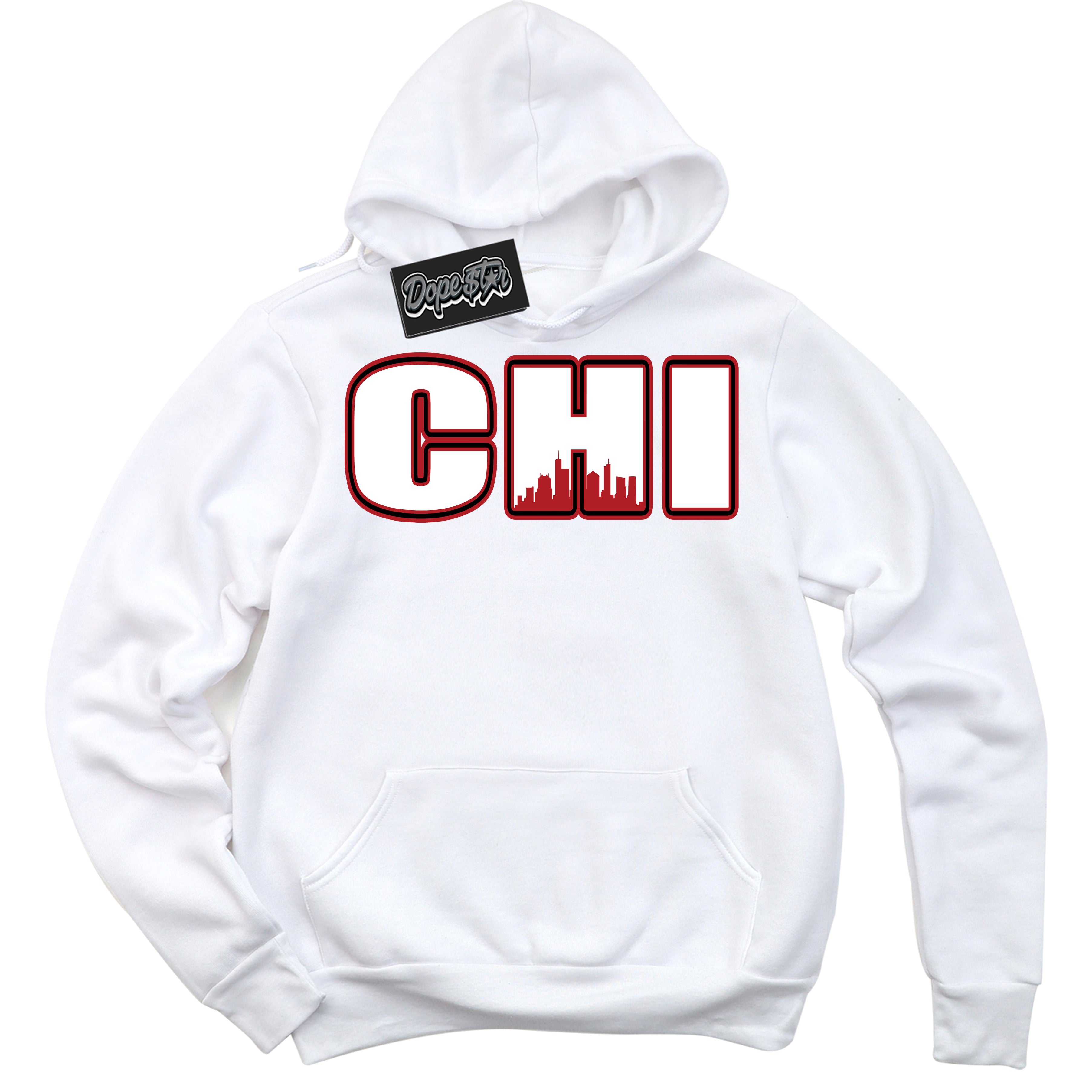 Dunk Low Black Toe Bright Crimson 'Chicago' Hoodie – White Streetwear Sweatshirt | Sneaker Matching Hoodie for Dunk Low Black Toe Bright Crimson | Men's & Women's Streetwear Outfit by Sneaker Shirts Outlet.