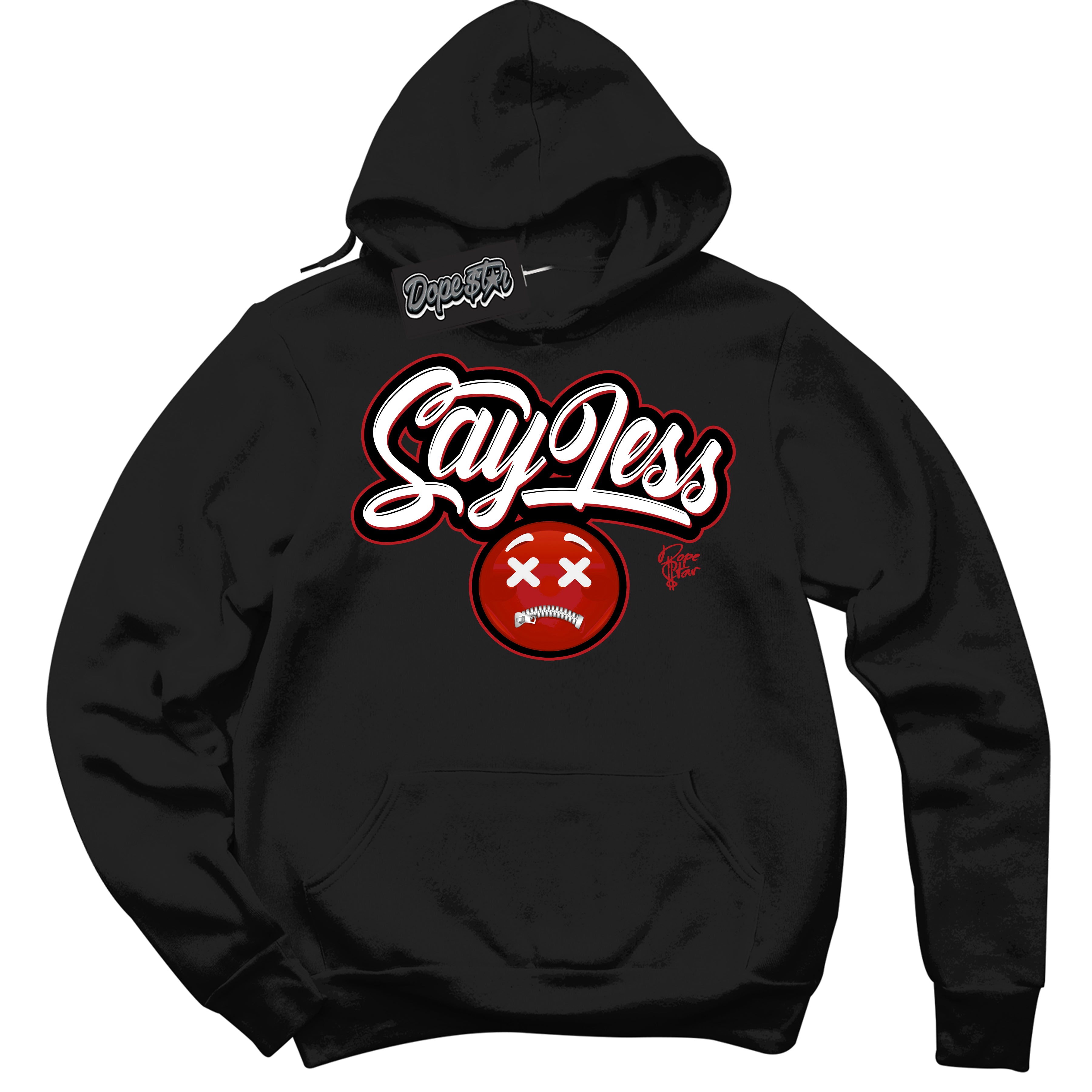 Dunk Low Black Toe Bright Crimson 'Say Less' Hoodie – Black Streetwear Sweatshirt | Sneaker Matching Hoodie for Dunk Low Black Toe Bright Crimson | Men's & Women's Streetwear Outfit by Sneaker Shirts Outlet.