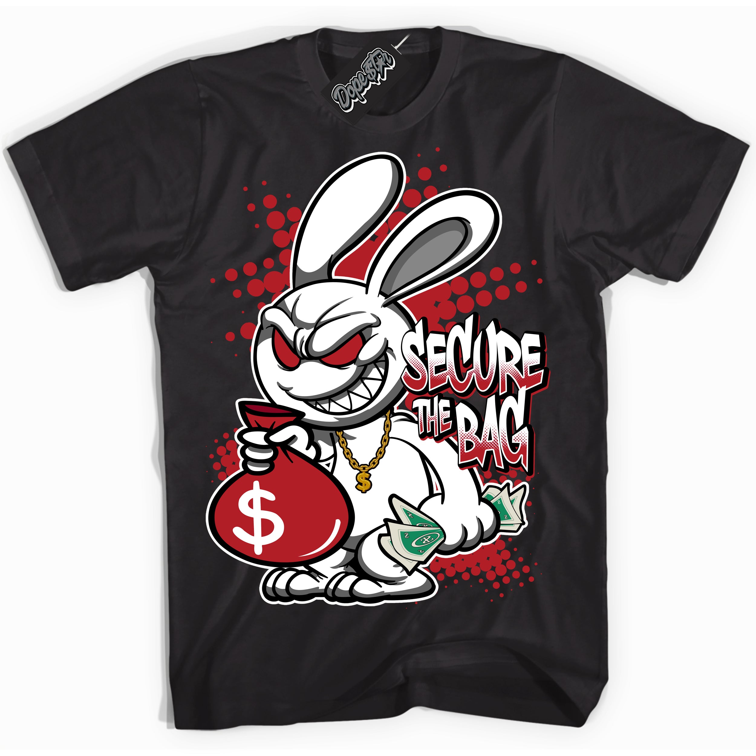 Dunk Low Black Toe Bright Crimson 'Secure The Bag' Shirt – Black Streetwear T-Shirt | Sneaker Matching Tee for Dunk Low Black Toe Bright Crimson | Men's & Women's Streetwear Outfit by Sneaker Shirts Outlet.
