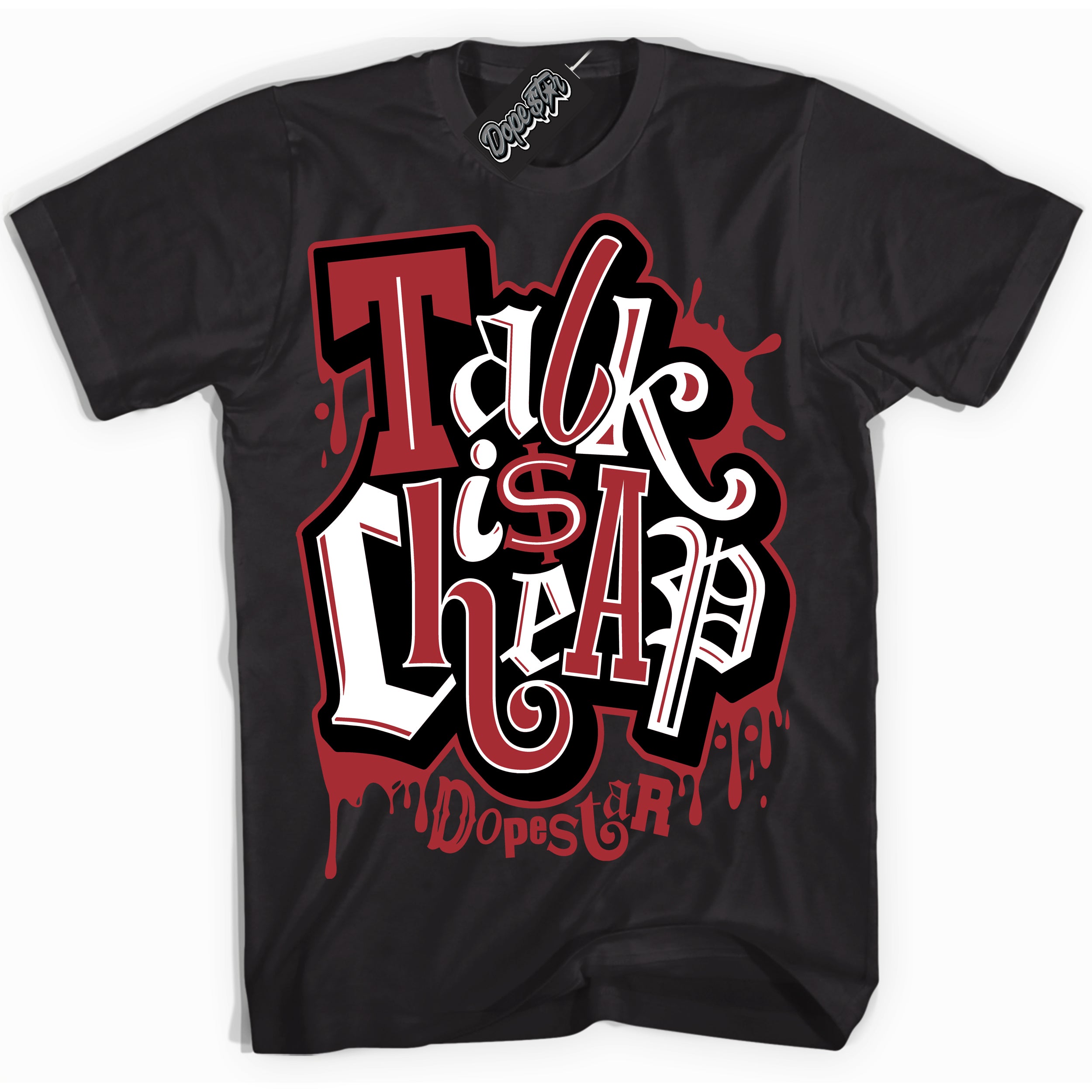 Dunk Low Black Toe Bright Crimson 'Talk Is Cheap' Shirt – Black Streetwear T-Shirt | Sneaker Matching Tee for Dunk Low Black Toe Bright Crimson | Men's & Women's Streetwear Outfit by Sneaker Shirts Outlet.