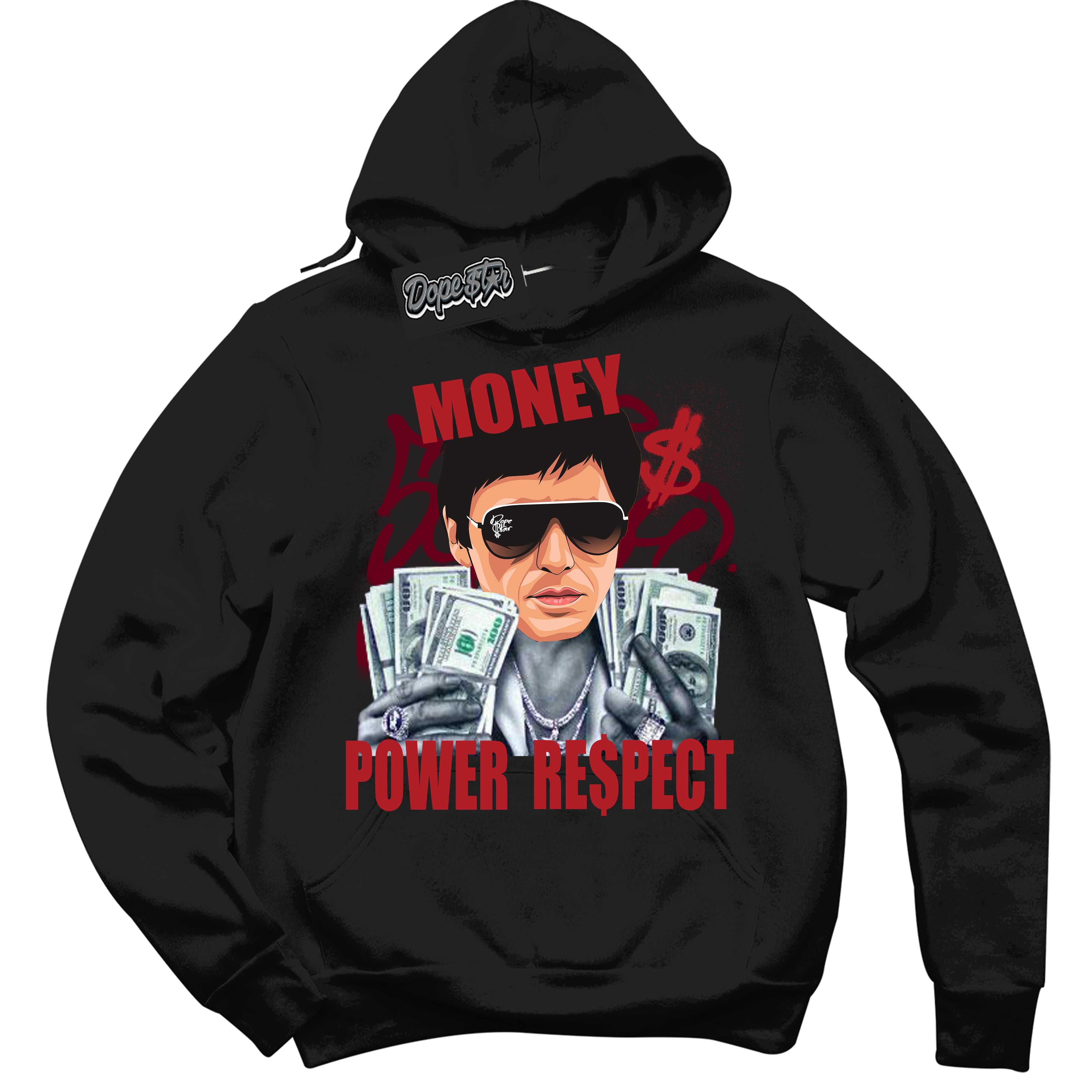 Dunk Low Black Toe Bright Crimson 'Tony Montana' Hoodie – Black Streetwear Sweatshirt | Sneaker Matching Hoodie for Dunk Low Black Toe Bright Crimson | Men's & Women's Streetwear Outfit by Sneaker Shirts Outlet.