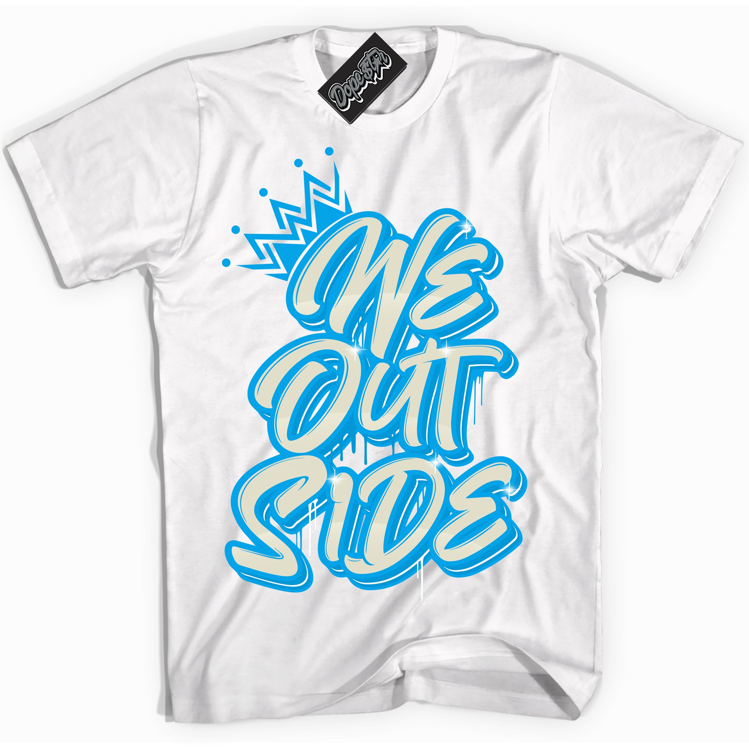 Dunk Low Coconut Milk University Blue 'We Outside' Shirt – White Streetwear T-Shirt | Sneaker Matching Tee for Dunk Low Coconut Milk University Blue | Urban Fashion for We Outsides | Men's & Women's Streetwear Outfit by Sneaker Shirts Outlet.