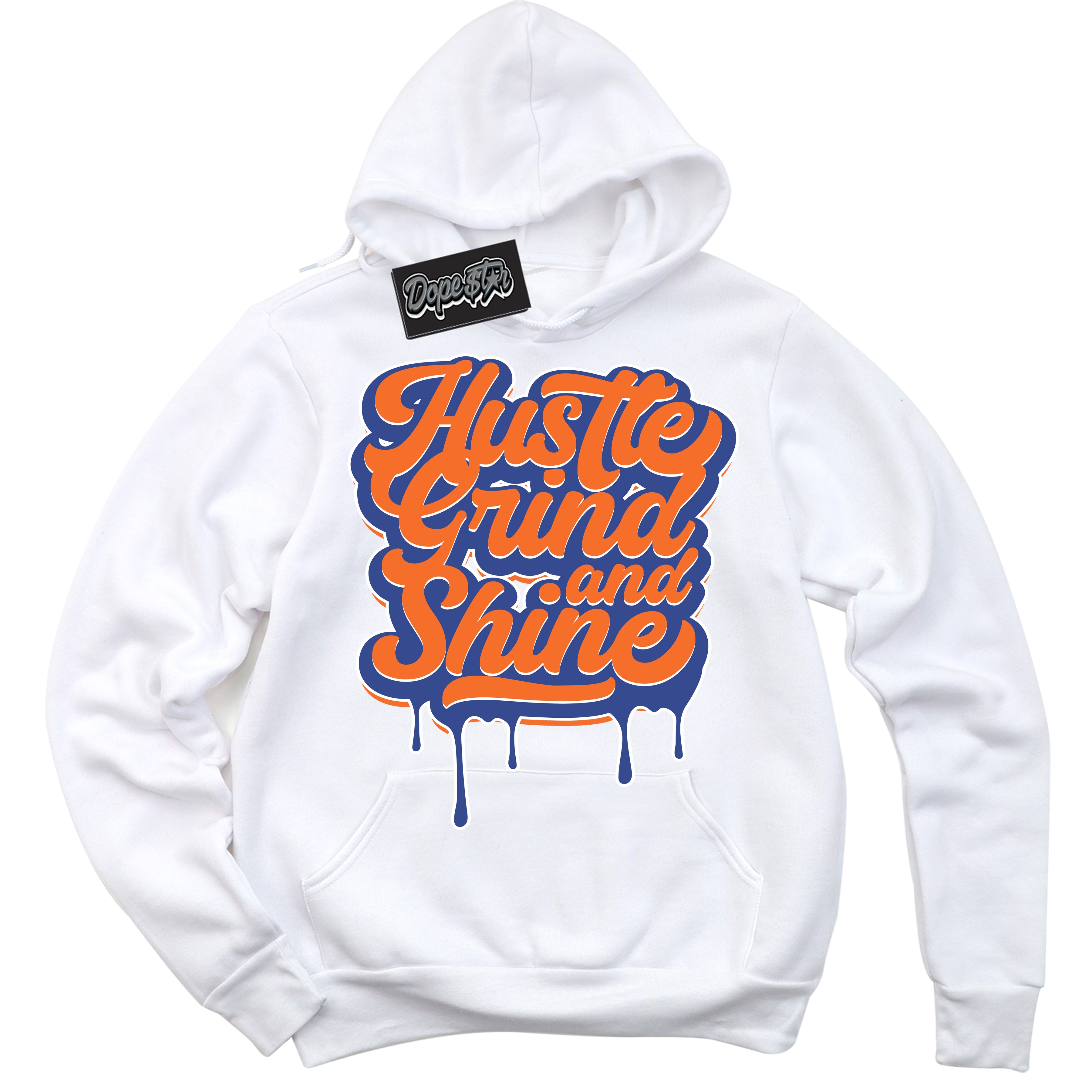 Cool White Hoodie with “ Hustle Grind And Shine ” design that Perfectly Matches Low Knicks.