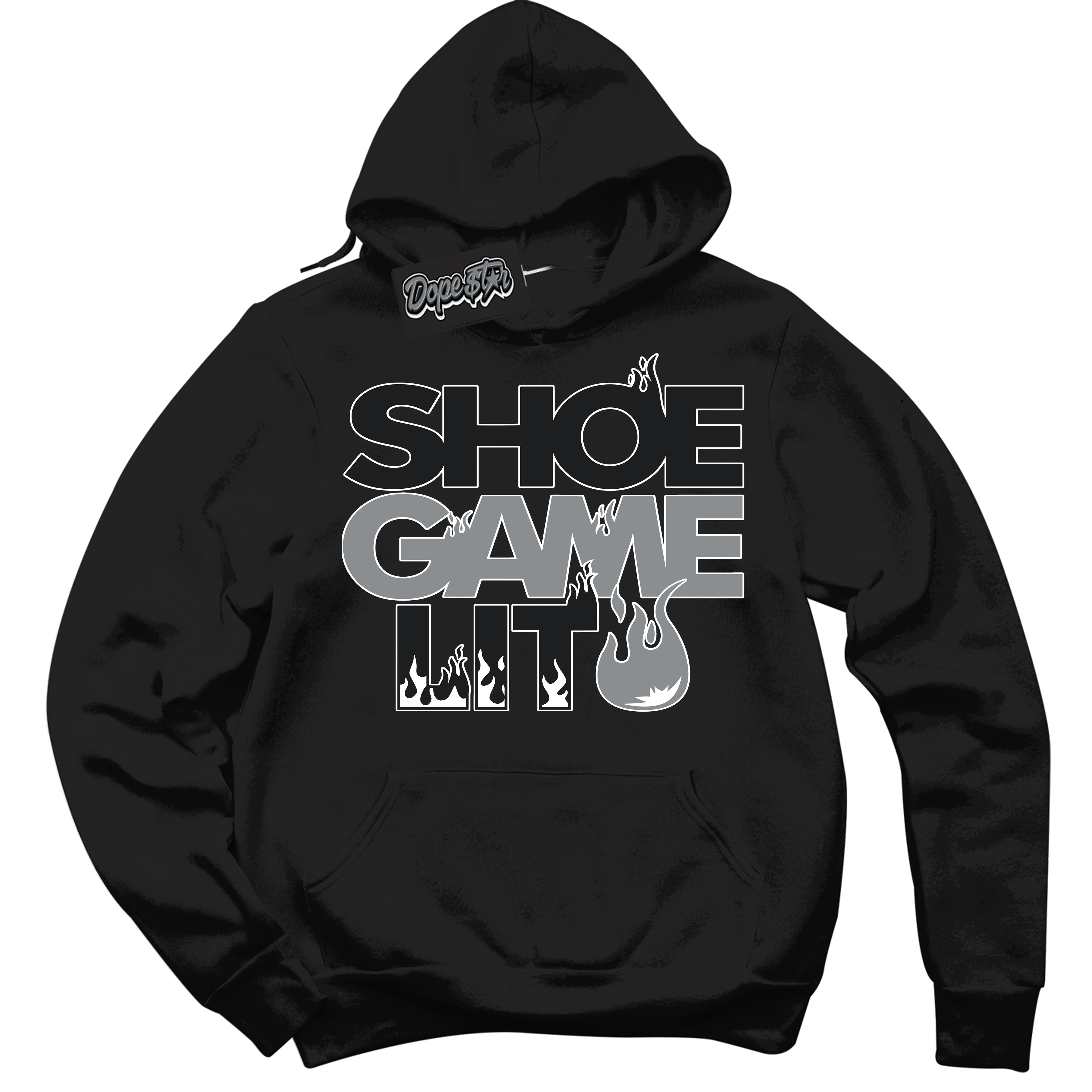 Cool Black Hoodie with “ Shoe Game Lit '' design that Perfectly Matches Lottery Pack Grey Fog Sneakers.