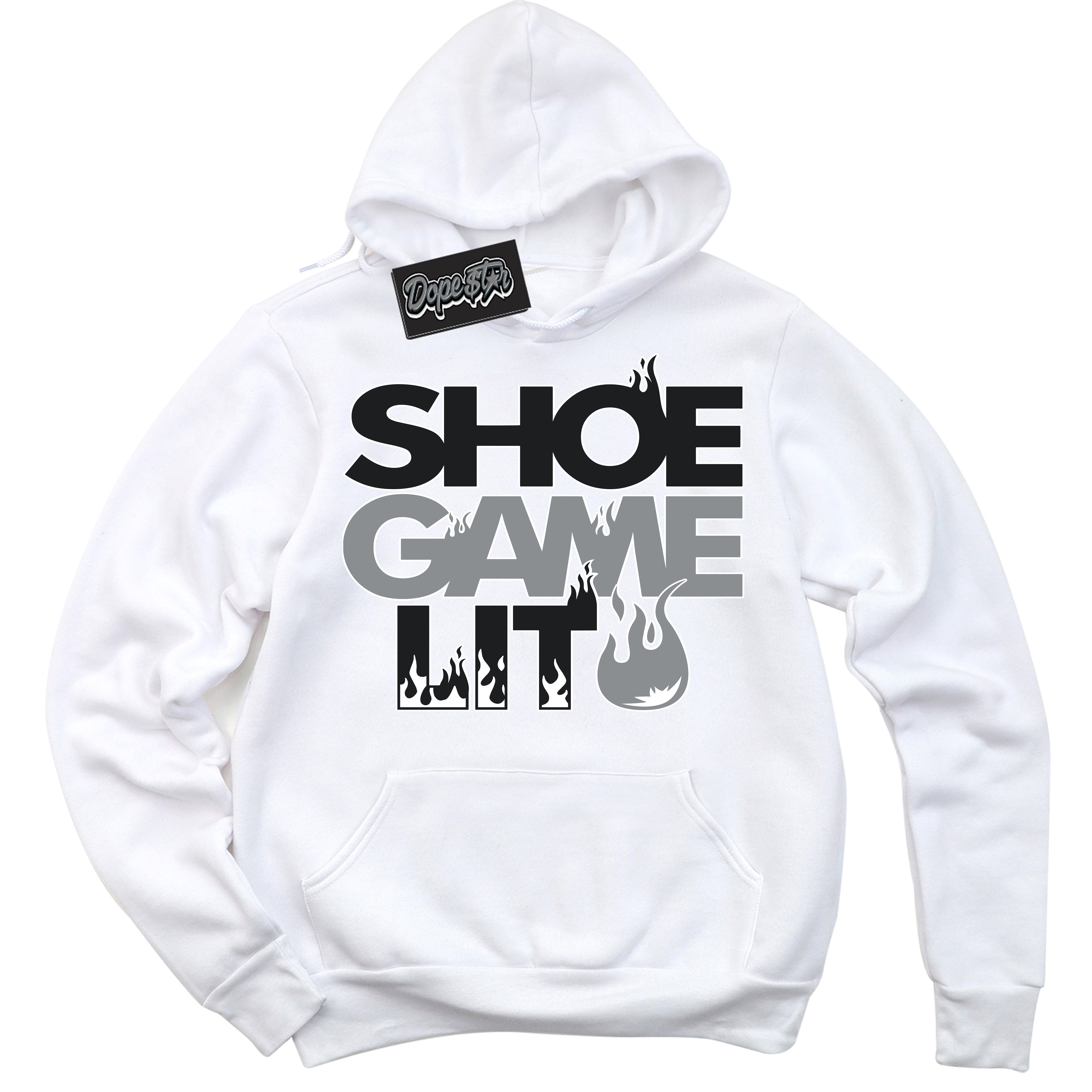 Cool White Hoodie with “ Shoe Game Lit '' design that Perfectly Matches Lottery Pack Grey Fog Sneakers.