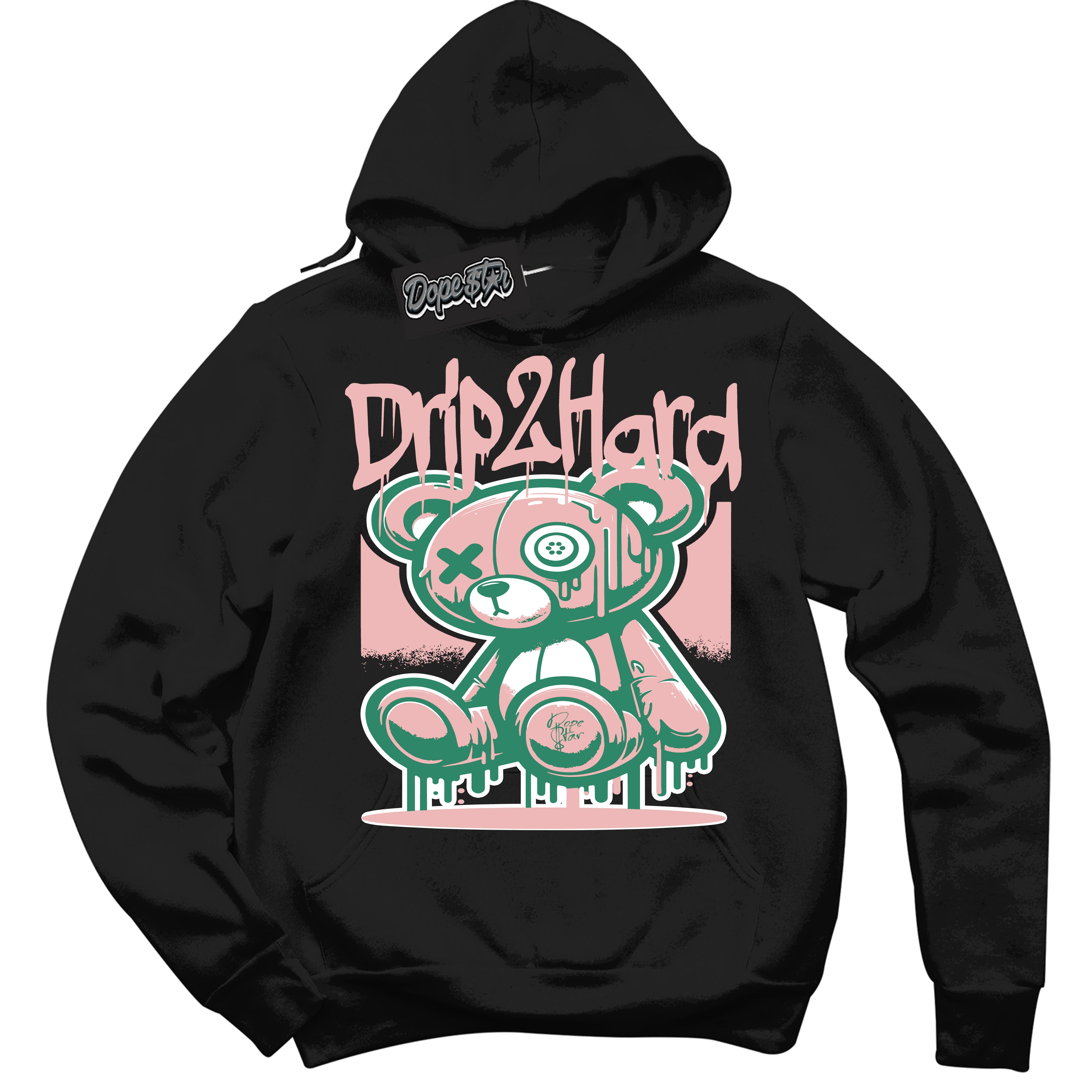 Cool Black Hoodie with “ Drip 2 Hard ” design that Perfectly Matches Malachite Dunks.