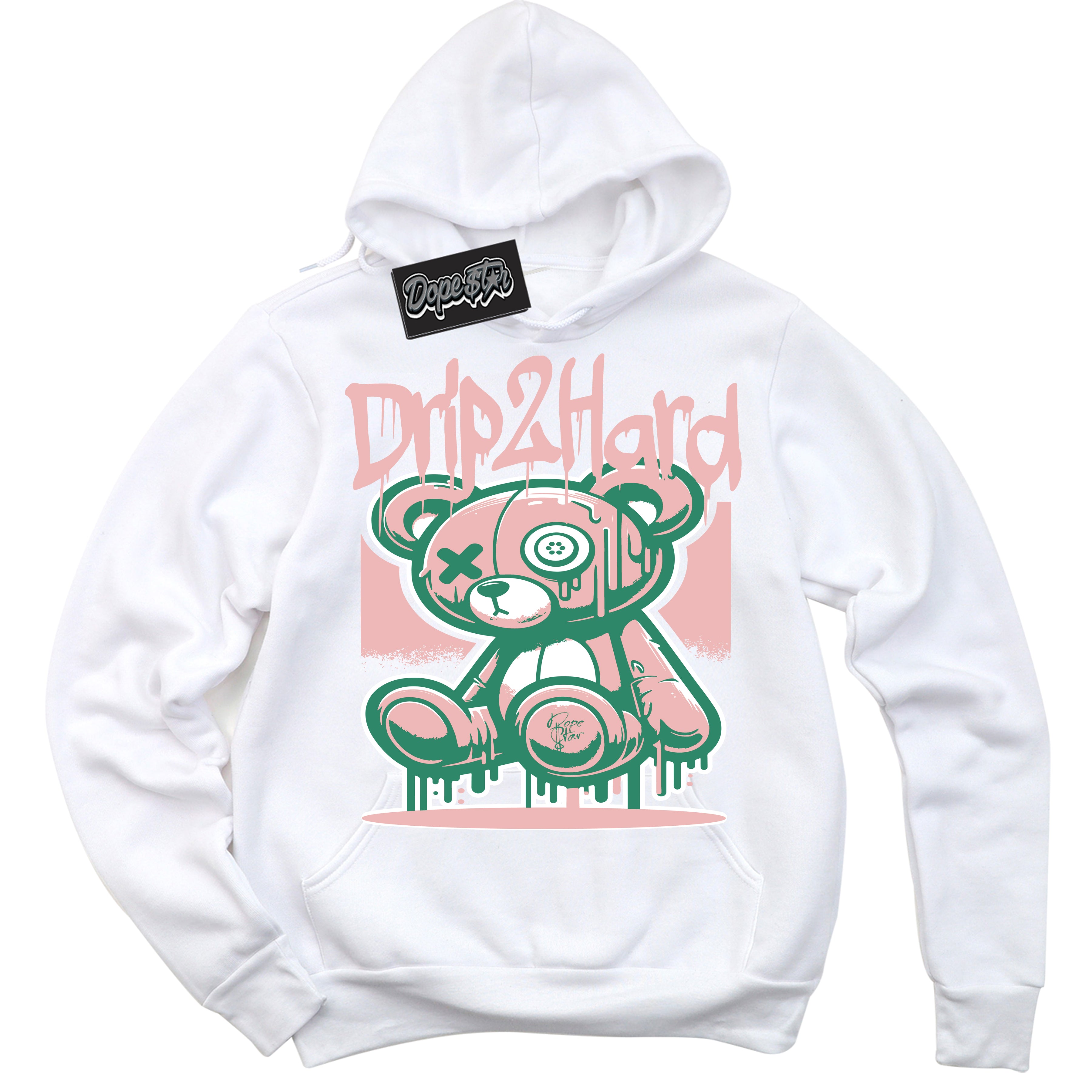 Cool White Hoodie with “ Drip 2 Hard ” design that Perfectly Matches Malachite Dunks.