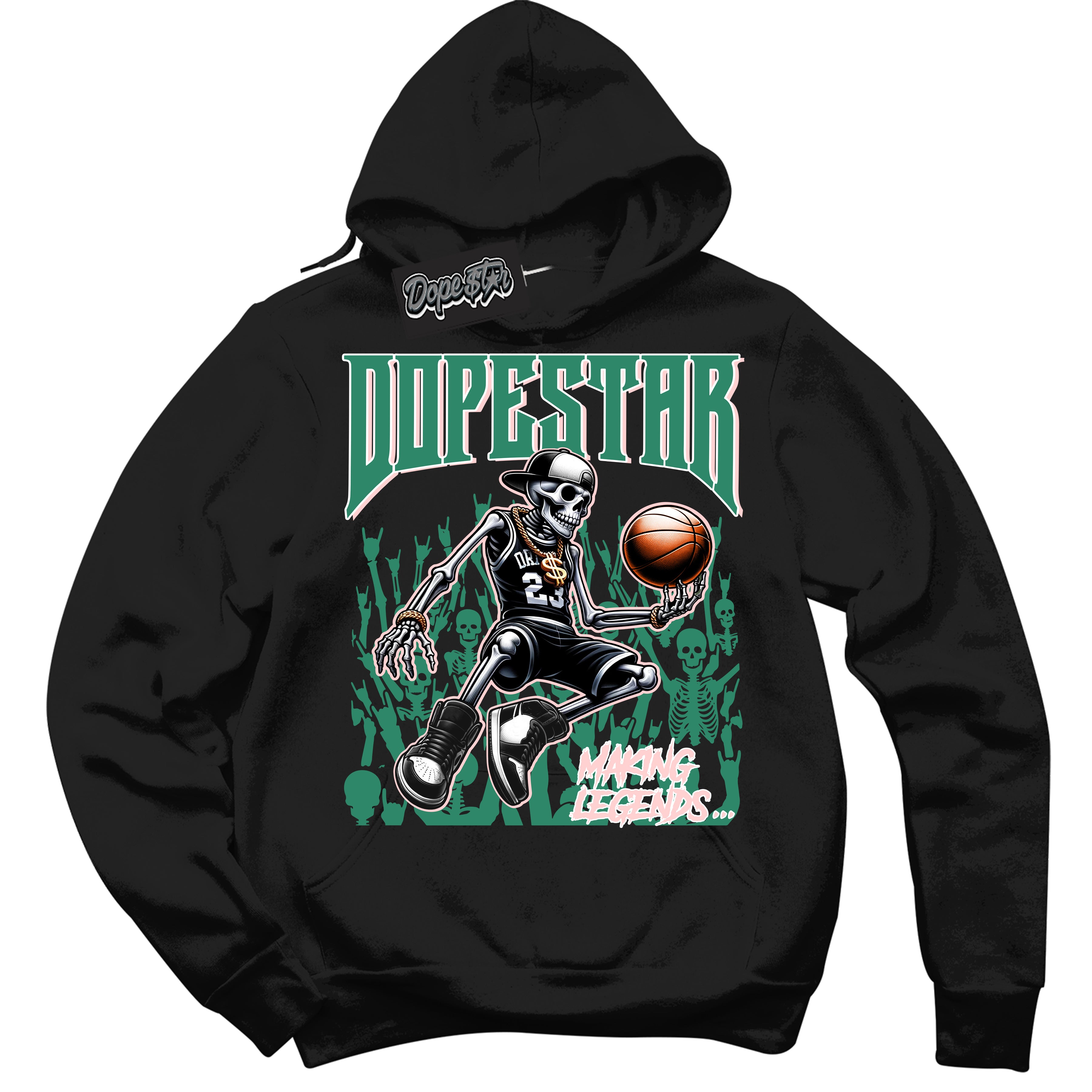 Cool Black Hoodie with “ Making Legends ” design that Perfectly Matches Malachite Sneakers.