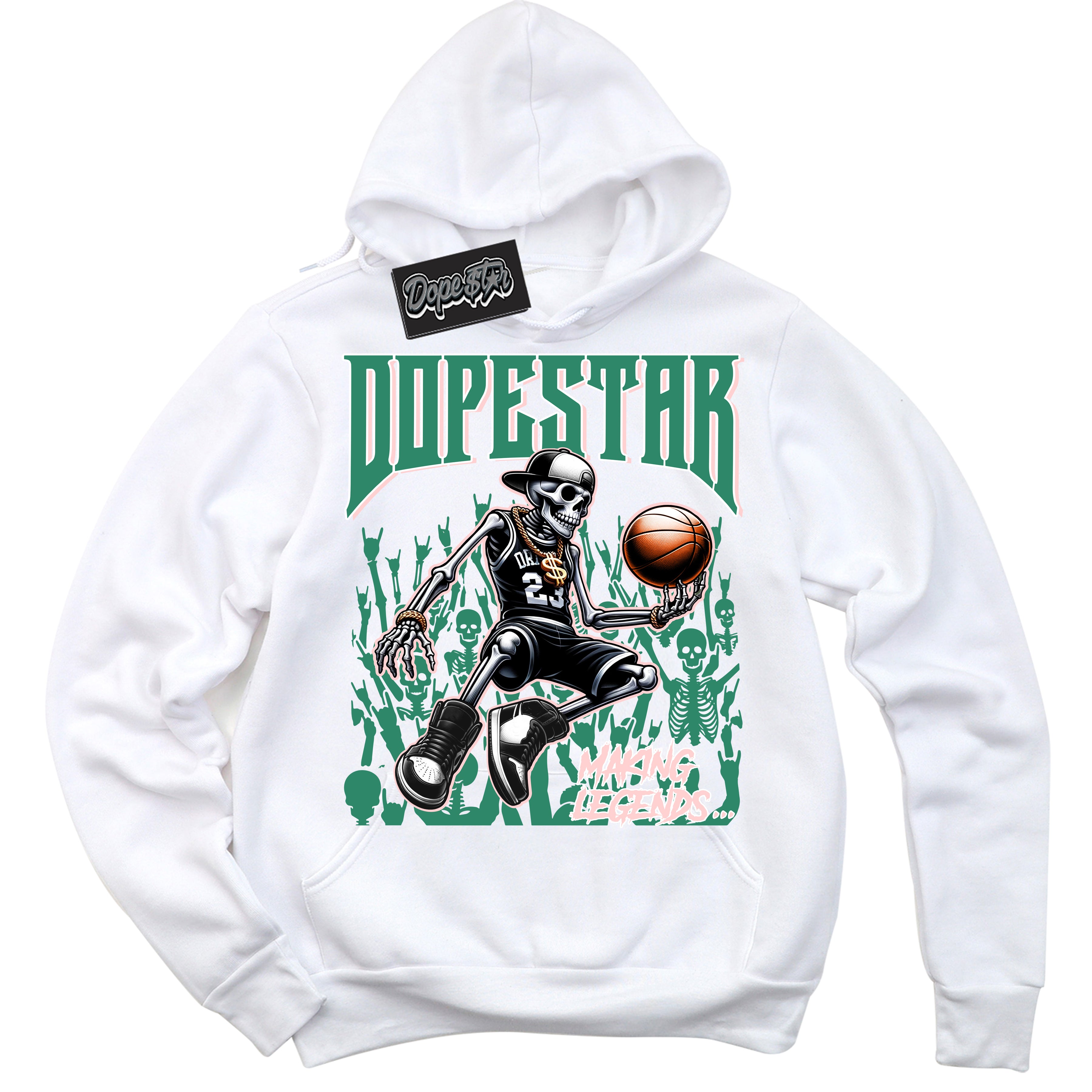 Cool White Hoodie with “ Making Legends ” design that Perfectly Matches Malachite Sneakers.