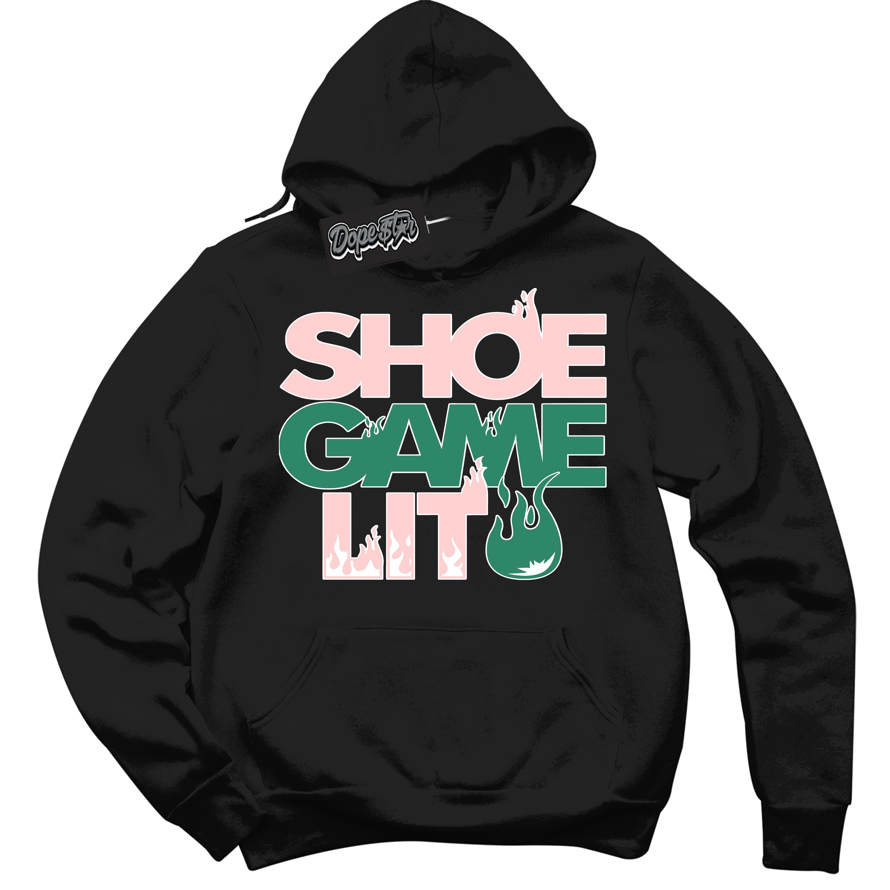 Cool Black Hoodie with “ Shoe Game Lit ” design that Perfectly Matches Malachite Dunks.