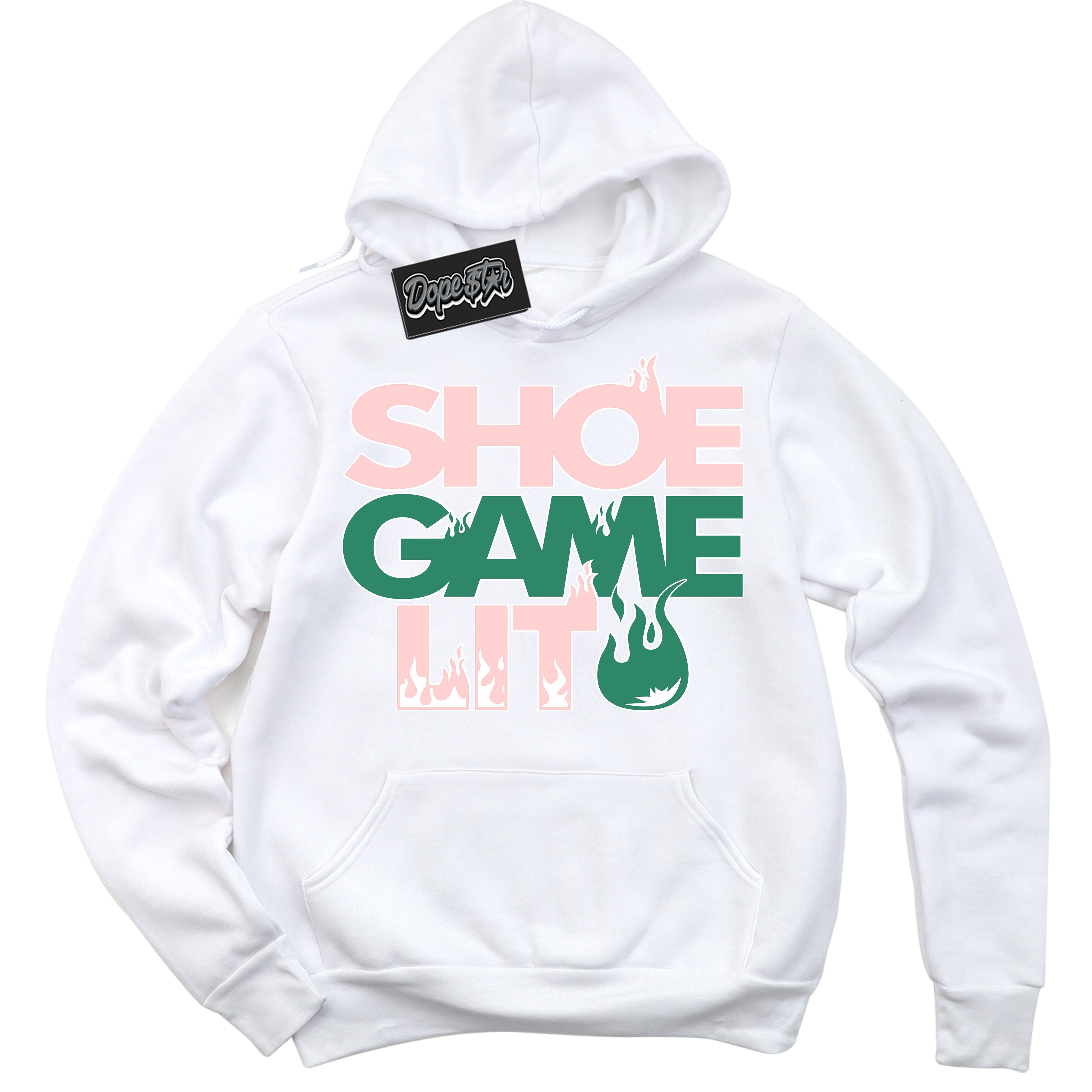 Cool White Hoodie with “ Shoe Game Lit ” design that Perfectly Matches Malachite Dunks.