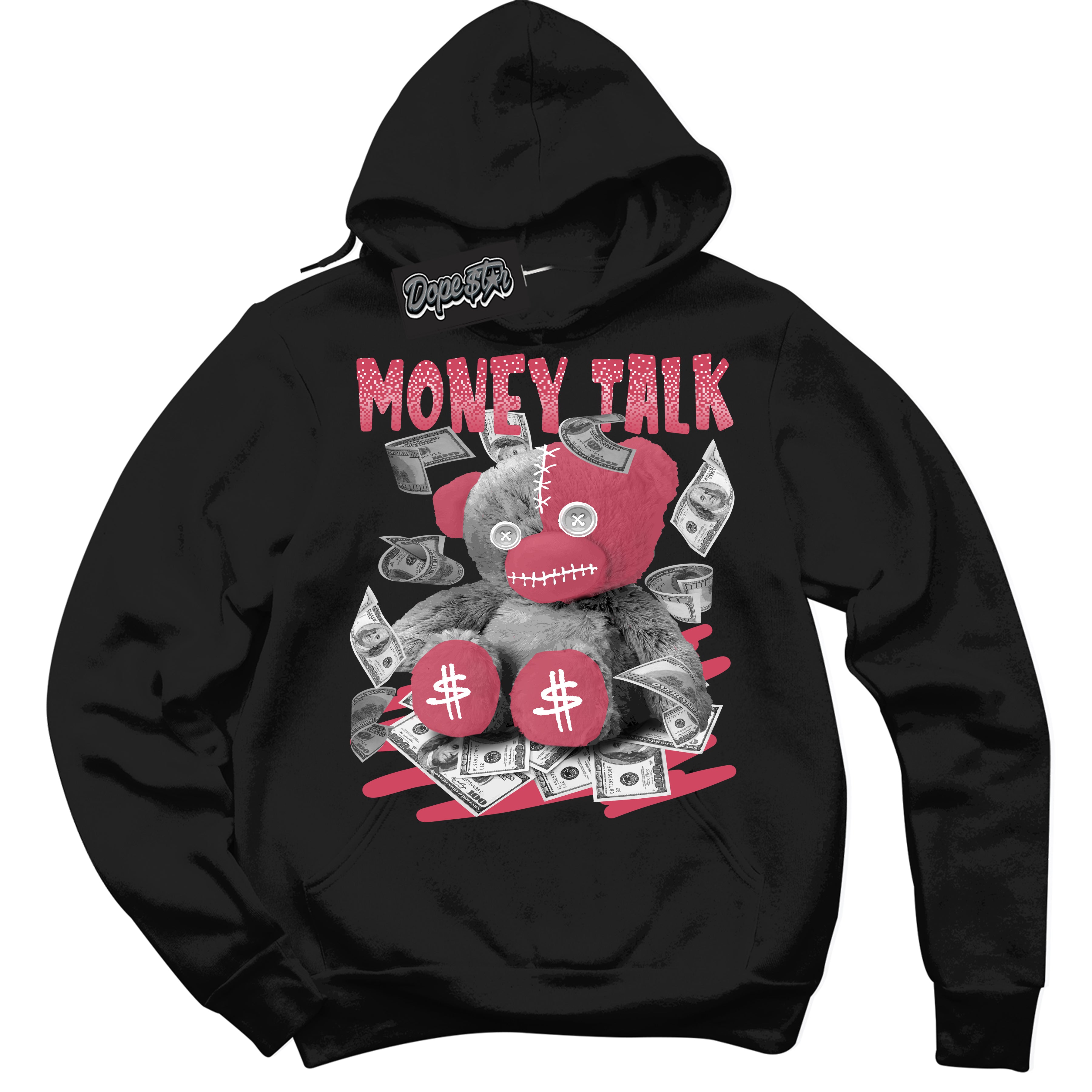 Cool Black Hoodie with “Money Talk Bear” design that Perfectly Matches Next Nature Aster Pink Dunk.