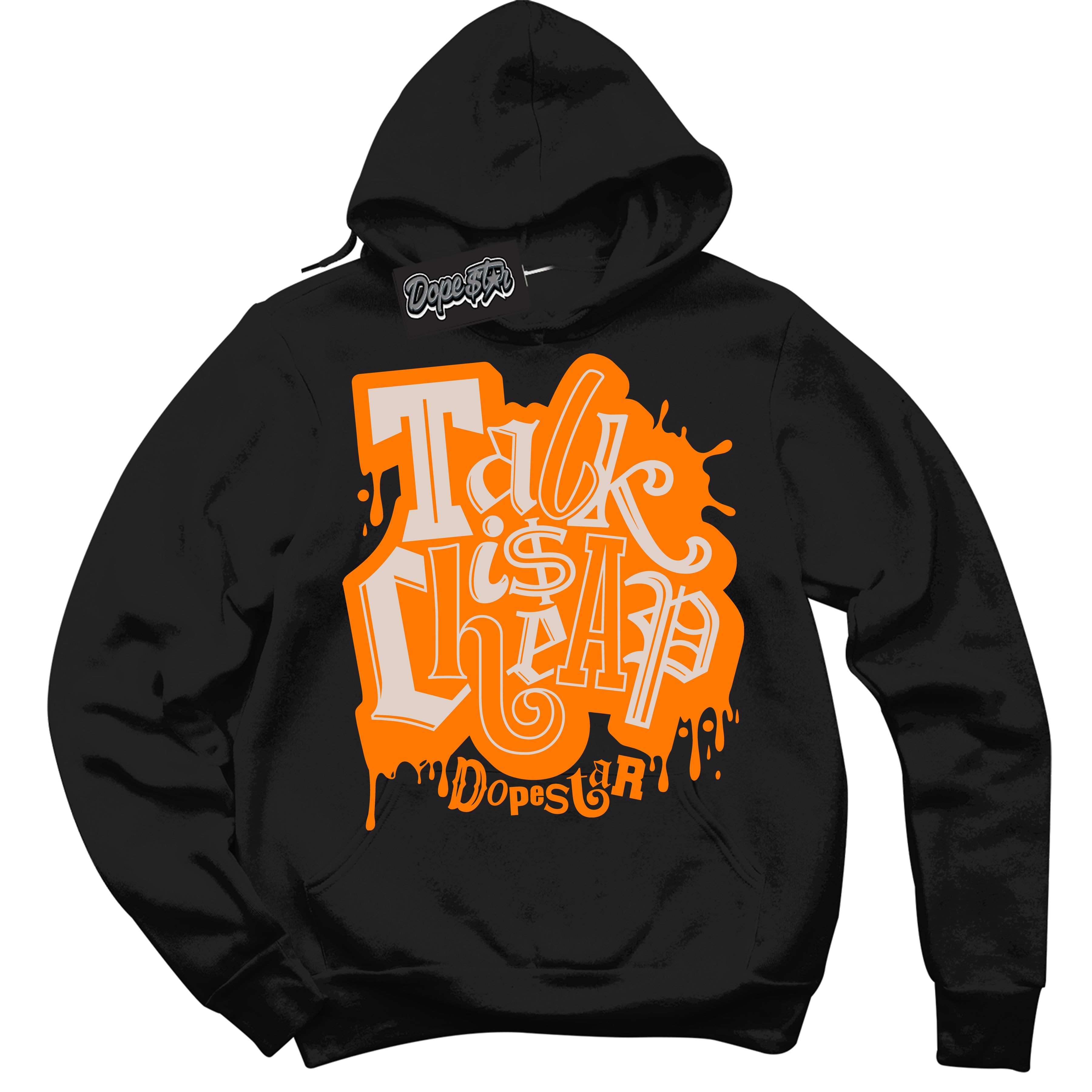 Cool Black Hoodie with “ Talk Is Cheap ” design that Perfectly Matches Peach Cream Sneakers.