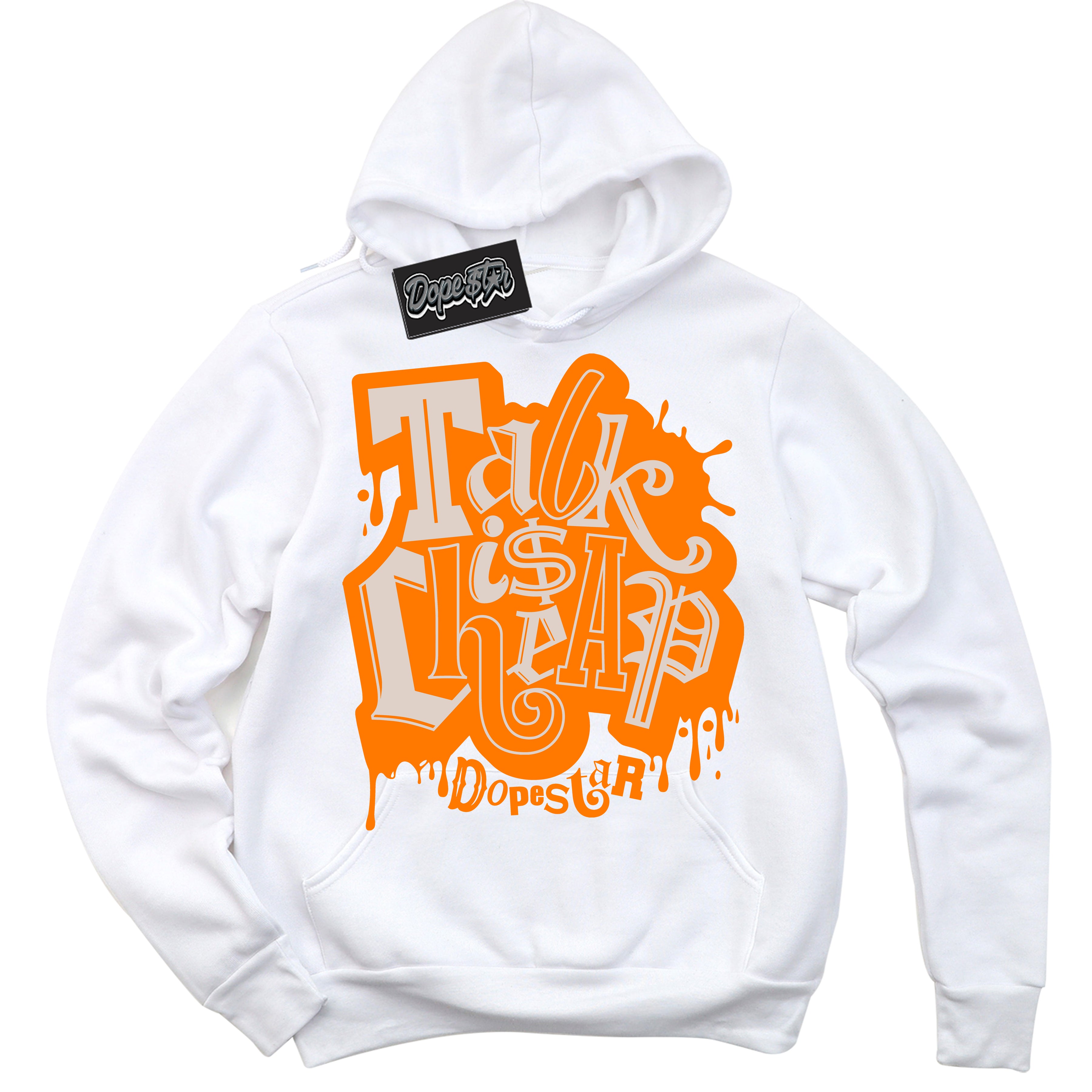 Cool White Hoodie with “ Talk Is Cheap ” design that Perfectly Matches Peach Cream Sneakers.