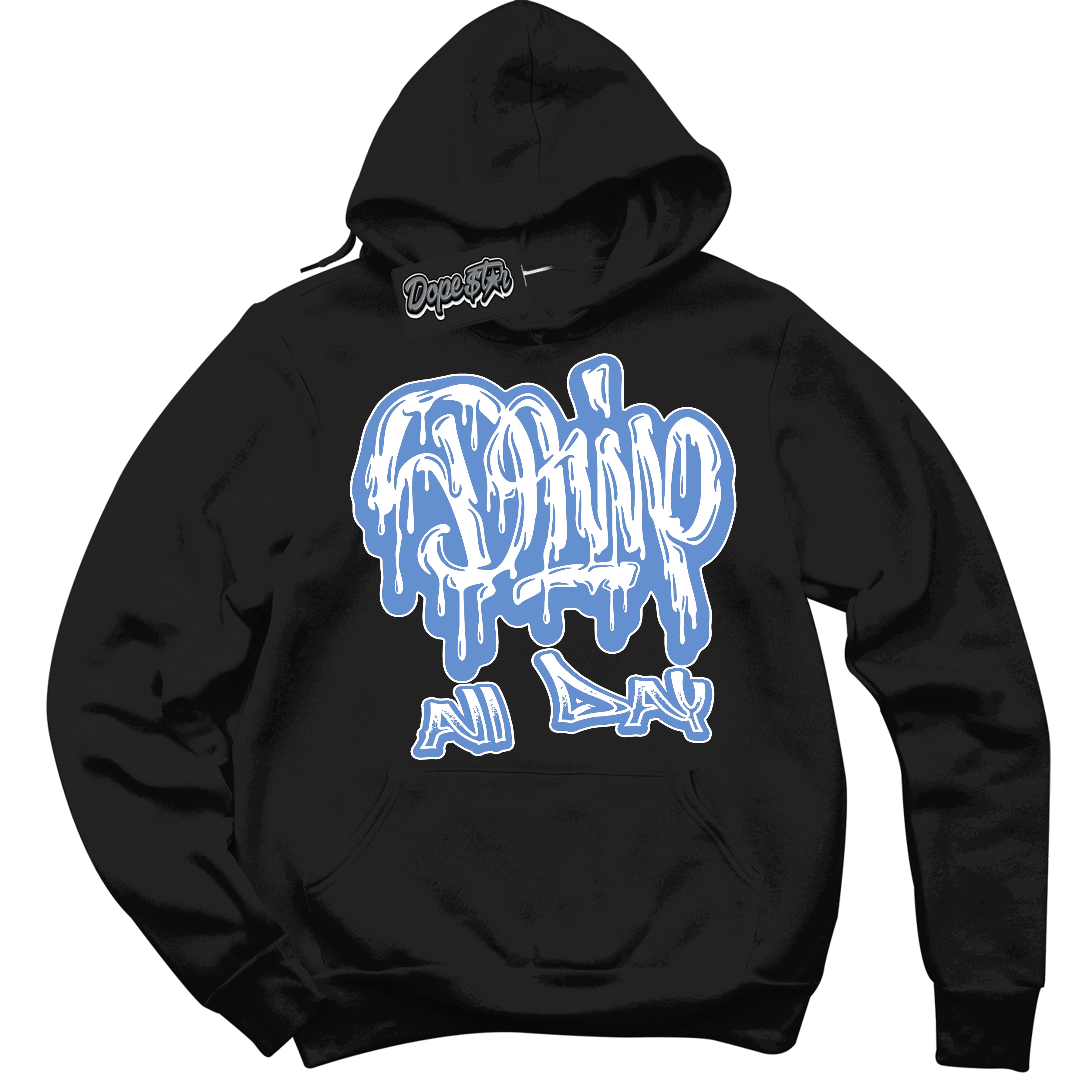 Cool Black Hoodie with “ Drip All Day ” design that Perfectly Matches Polar Blue Dunk.