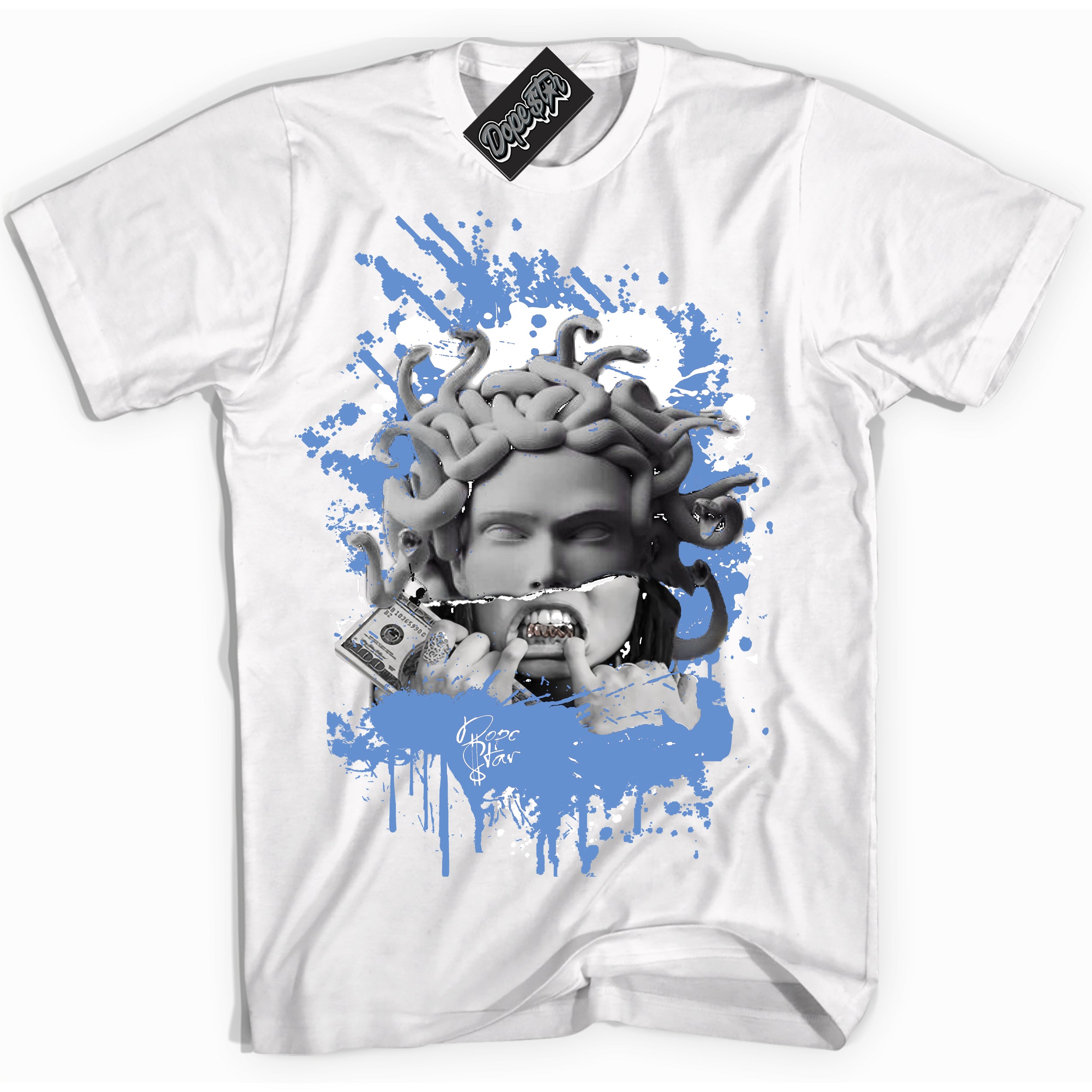 Cool White Shirt with “ Medusa ” design that perfectly matches Polar Blue Dunk.