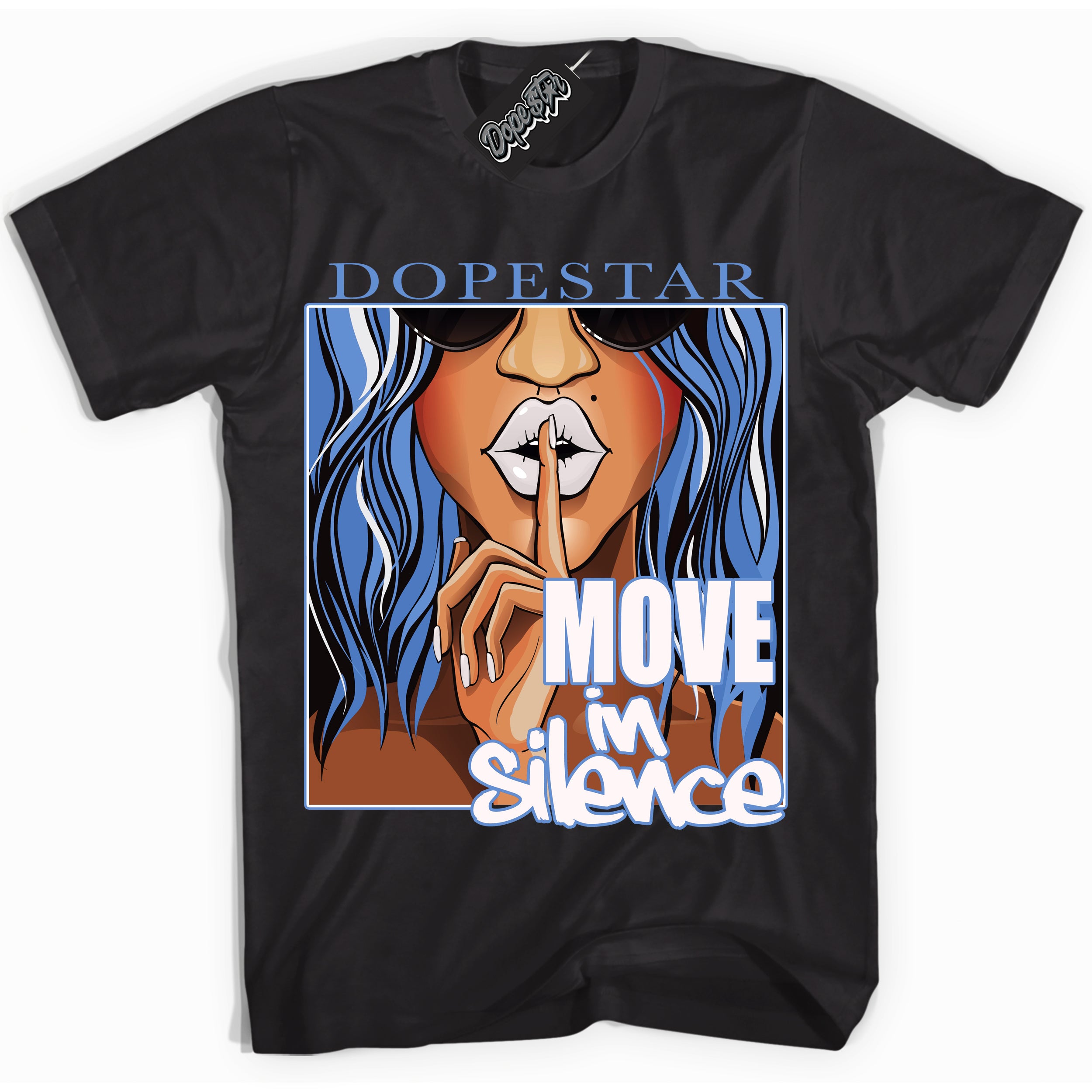Cool Black Shirt with “ Move In Silence ” design that perfectly matches Polar Blue Dunk.