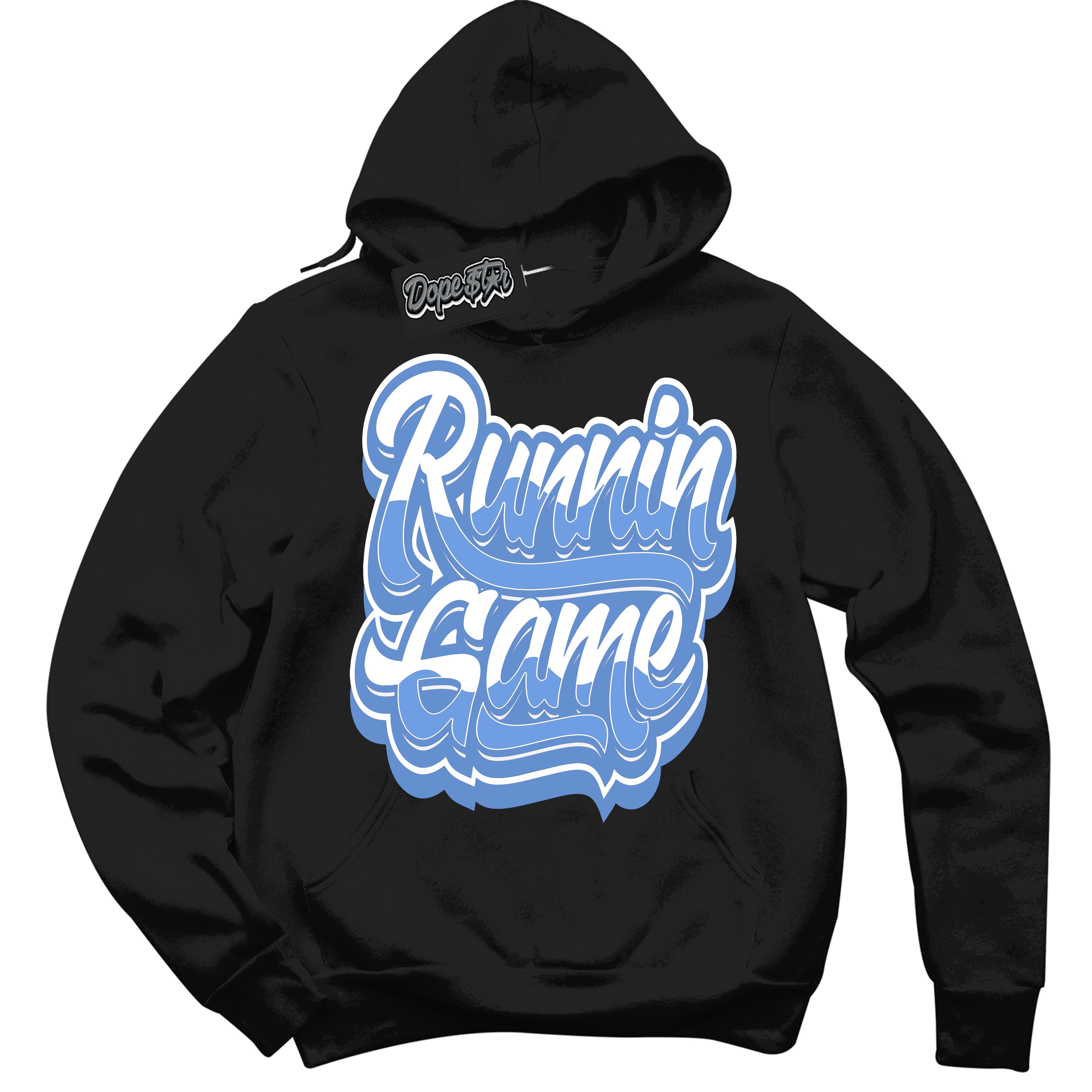 Cool Black Hoodie with “ Running Game ” design that Perfectly Matches Polar Blue Dunk.